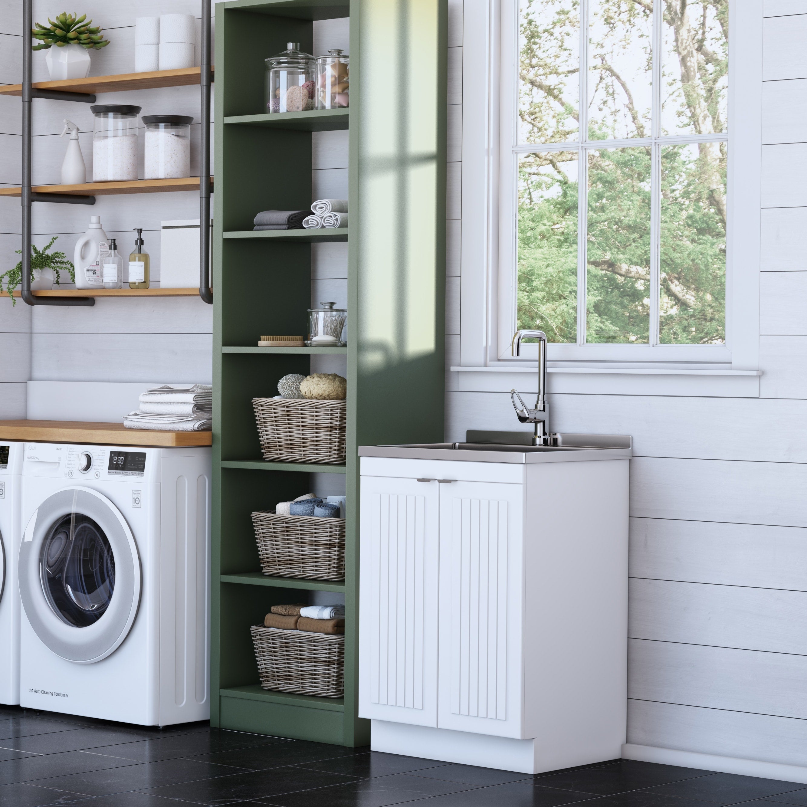 Wyndenhall Bishop 24 Inch Laundry Cabinet With Faucet And Abs Sink