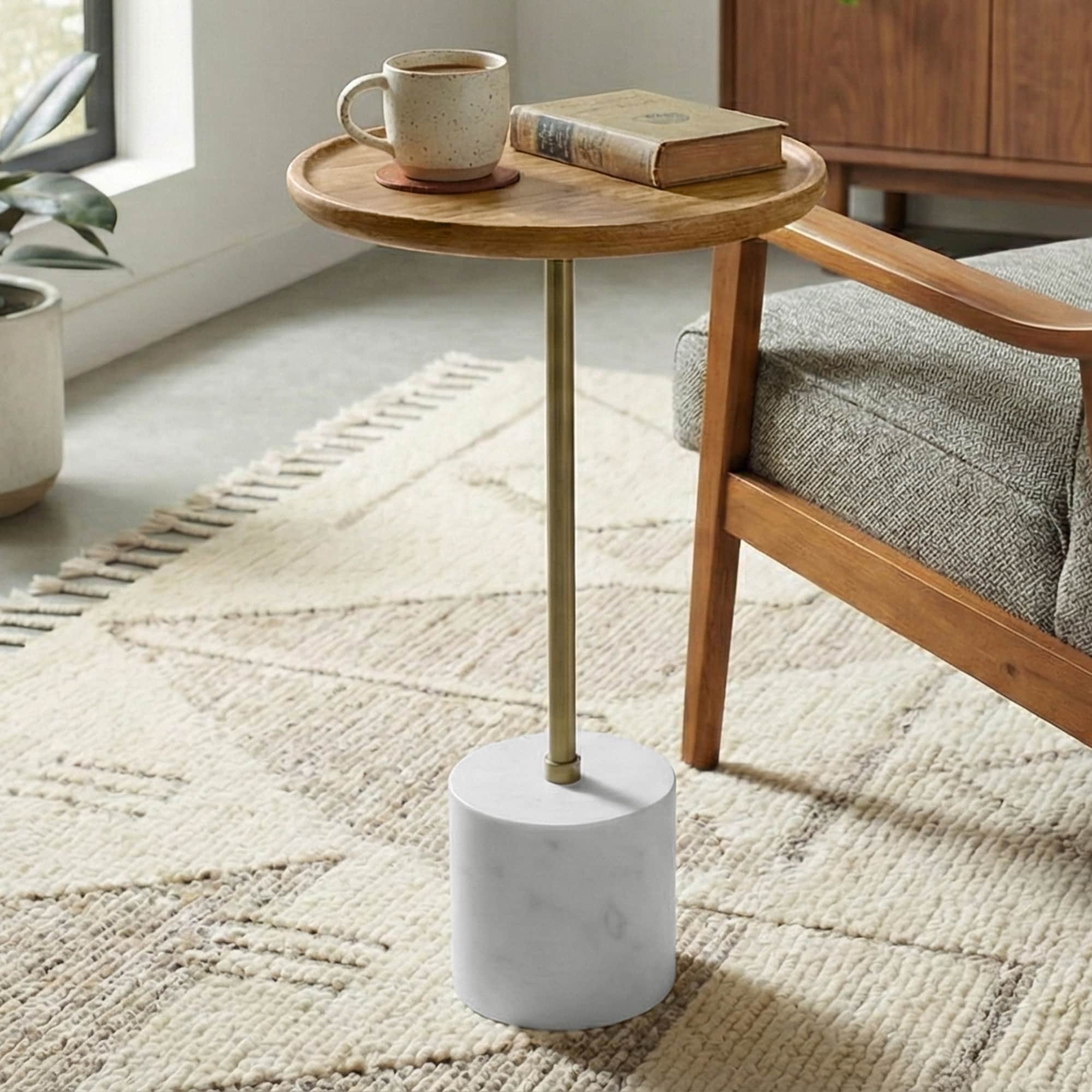 Wyndenhall Brentwood 12 Wide Solid Mango Genuine Marble Iron Modern End Table In Natural Antique Brass White