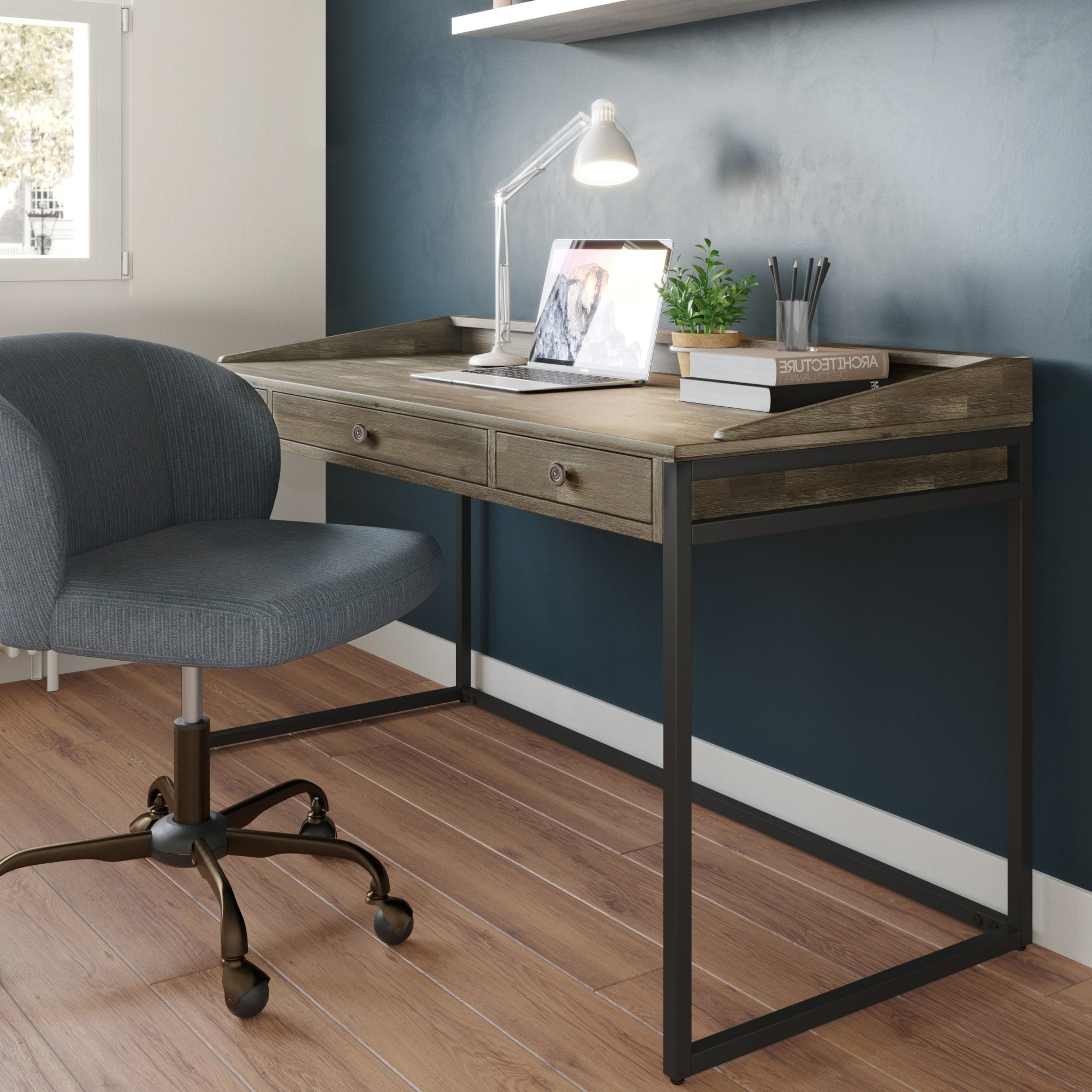 Wyndenhall Brinkley Modern Industrial Solid Acacia Wood Metal Desk