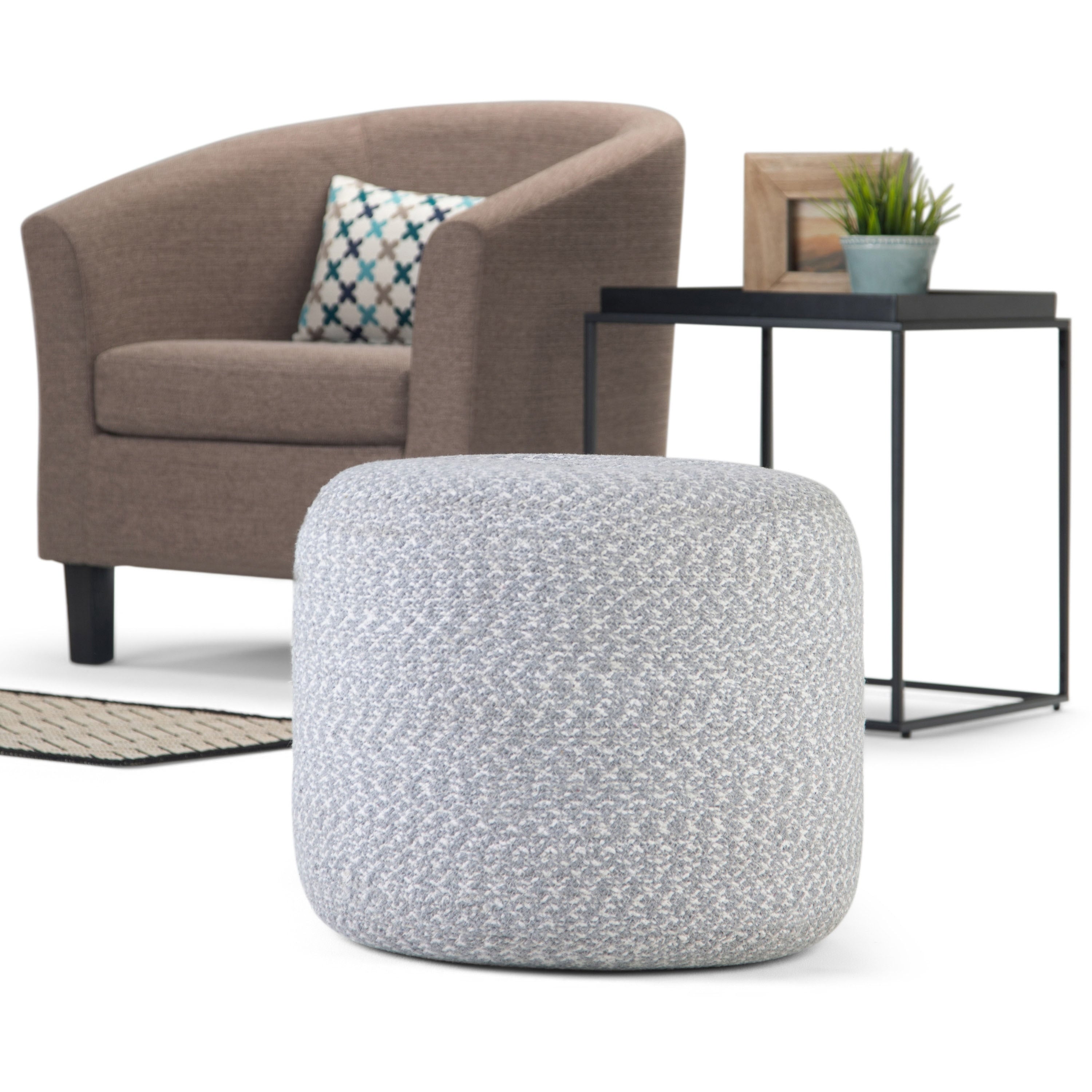 Wyndenhall Brodie Transitional Round Braided Pouf In Blue Natural Cotton