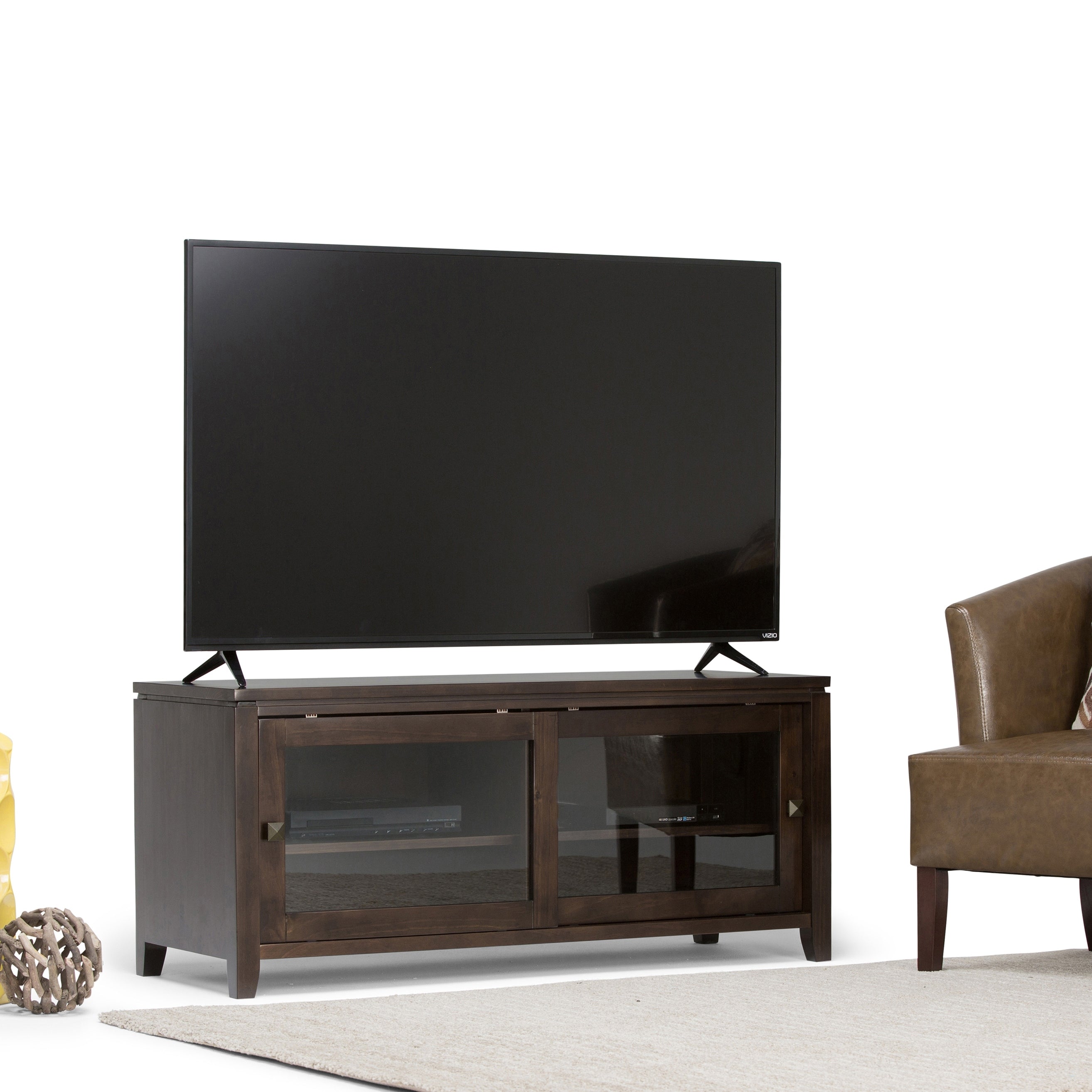 Wyndenhall Essex Solid Wood 48 Inch Wide Contemporary Tv Media Stand In Coffee Brown For Tvs Up To 50 Inches