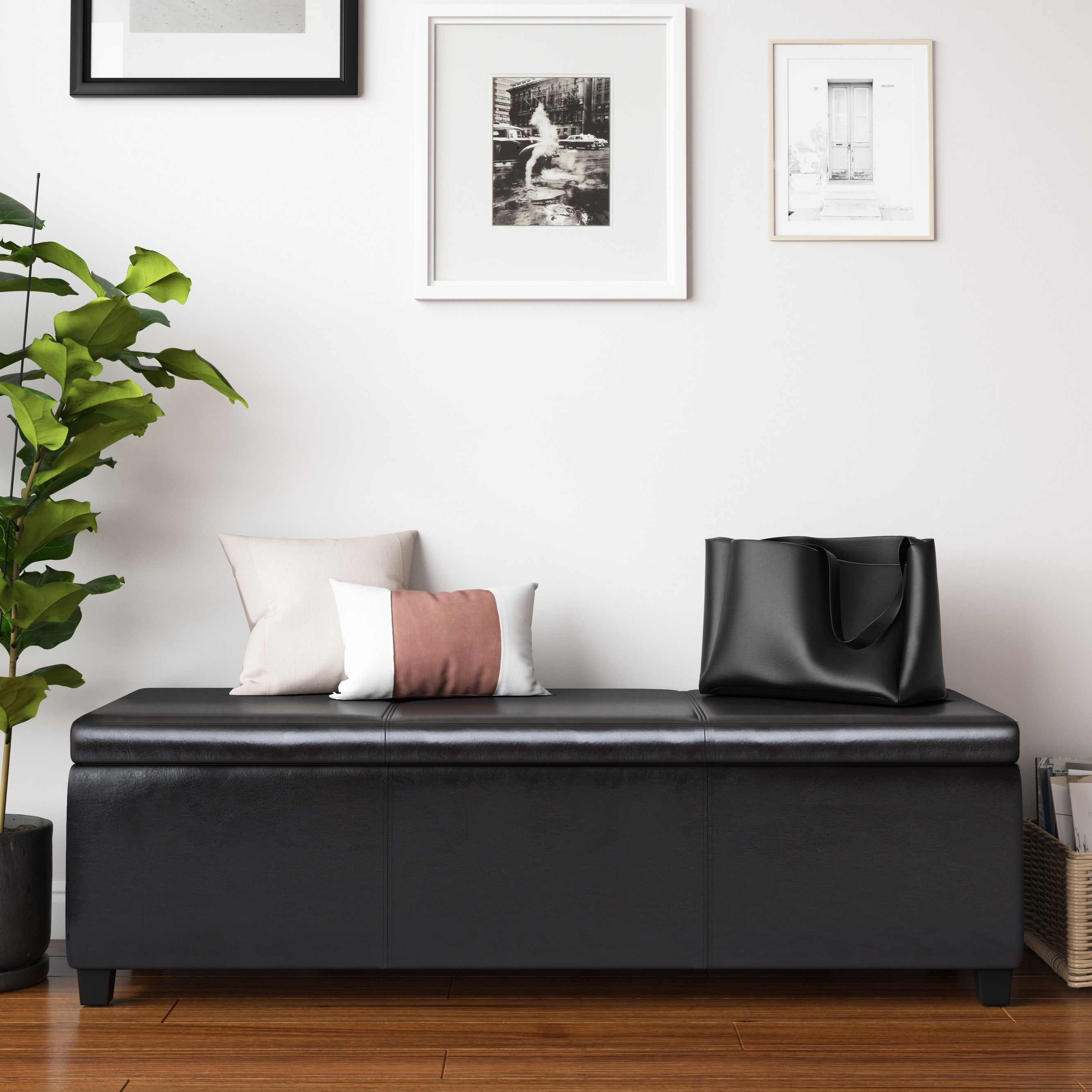Wyndenhall Franklin 54 Inch Wide Contemporary Rectangle Storage Ottoman In Tanners Brown Faux Leather
