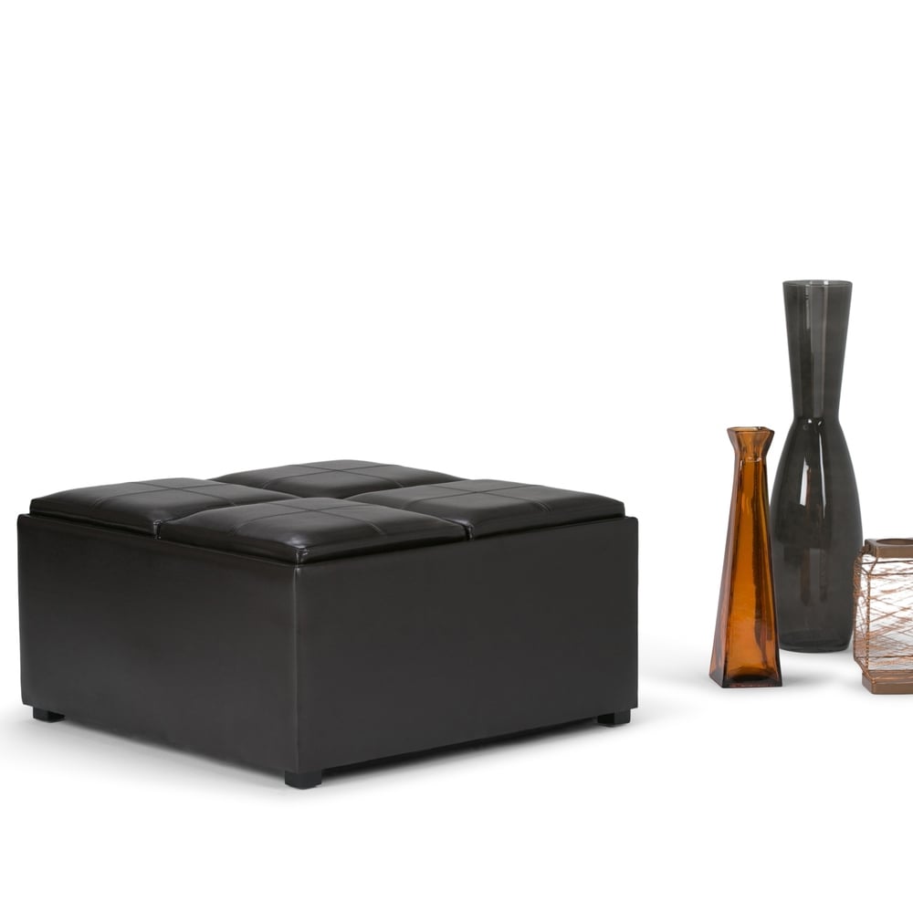 Wyndenhall Franklin Square Upholstered Storage Ottoman With 4 Serving Trays