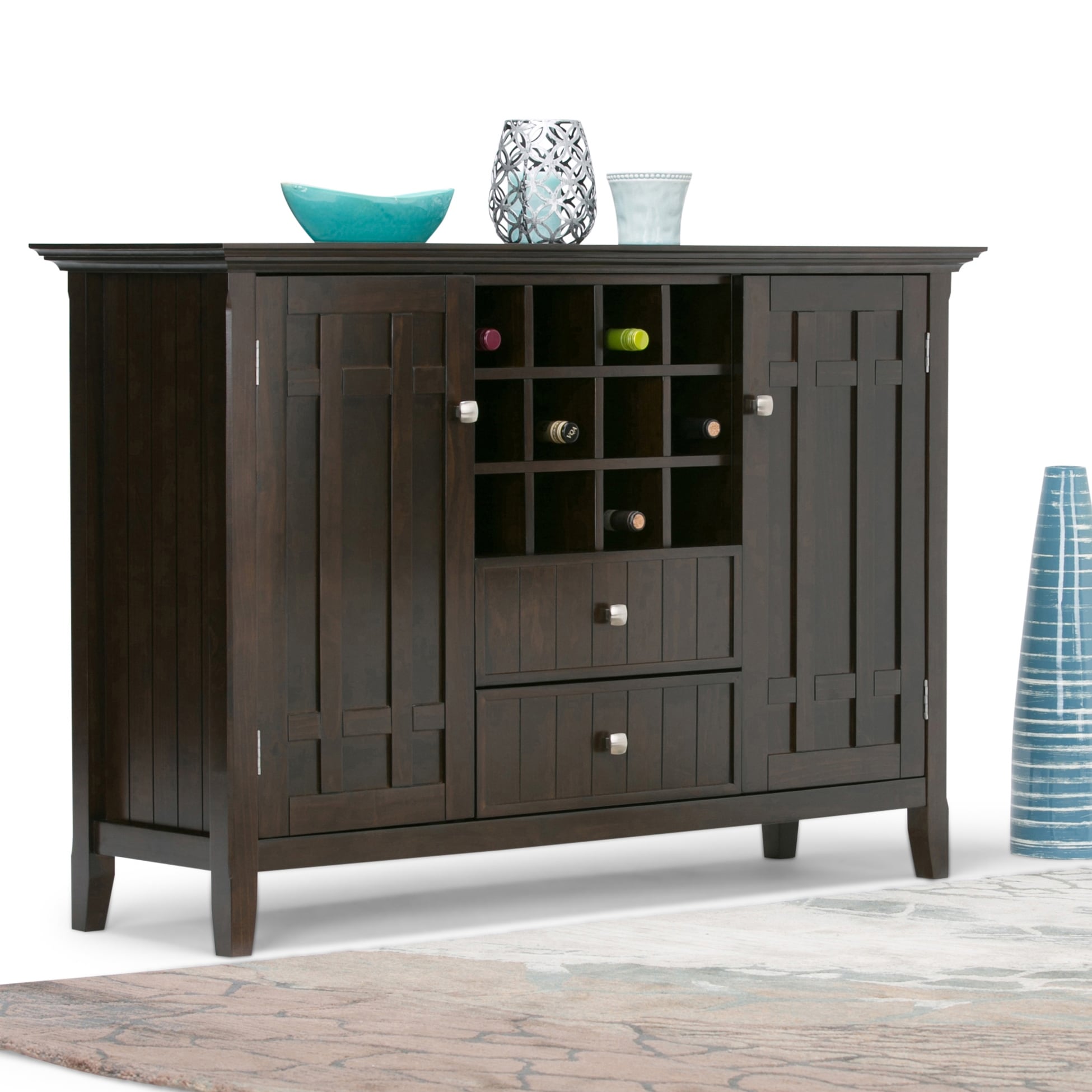 Wyndenhall Freemont Solid Wood 54 Inch Wide Rustic Sideboard Buffet Credenza And Winerack In Tobacco Brown
