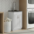 Wyndenhall Gregg 28 Inch All In One Laundry Cabinet With Stainless Steel Sink Pull Out Faucet White
