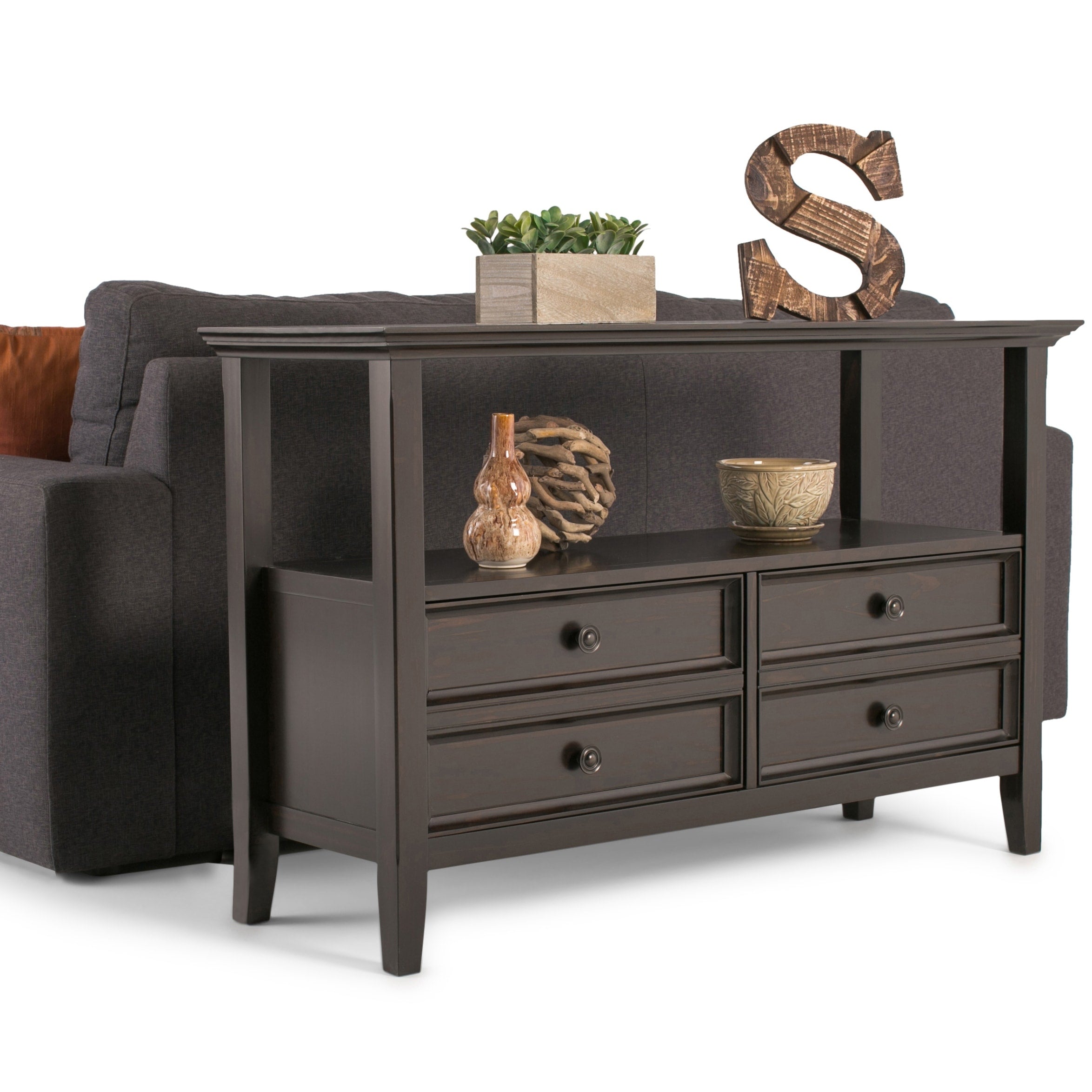 Wyndenhall Halifax Solid Wood 48 Inch Wide Transitional Console Sofa Table Hickory Brown