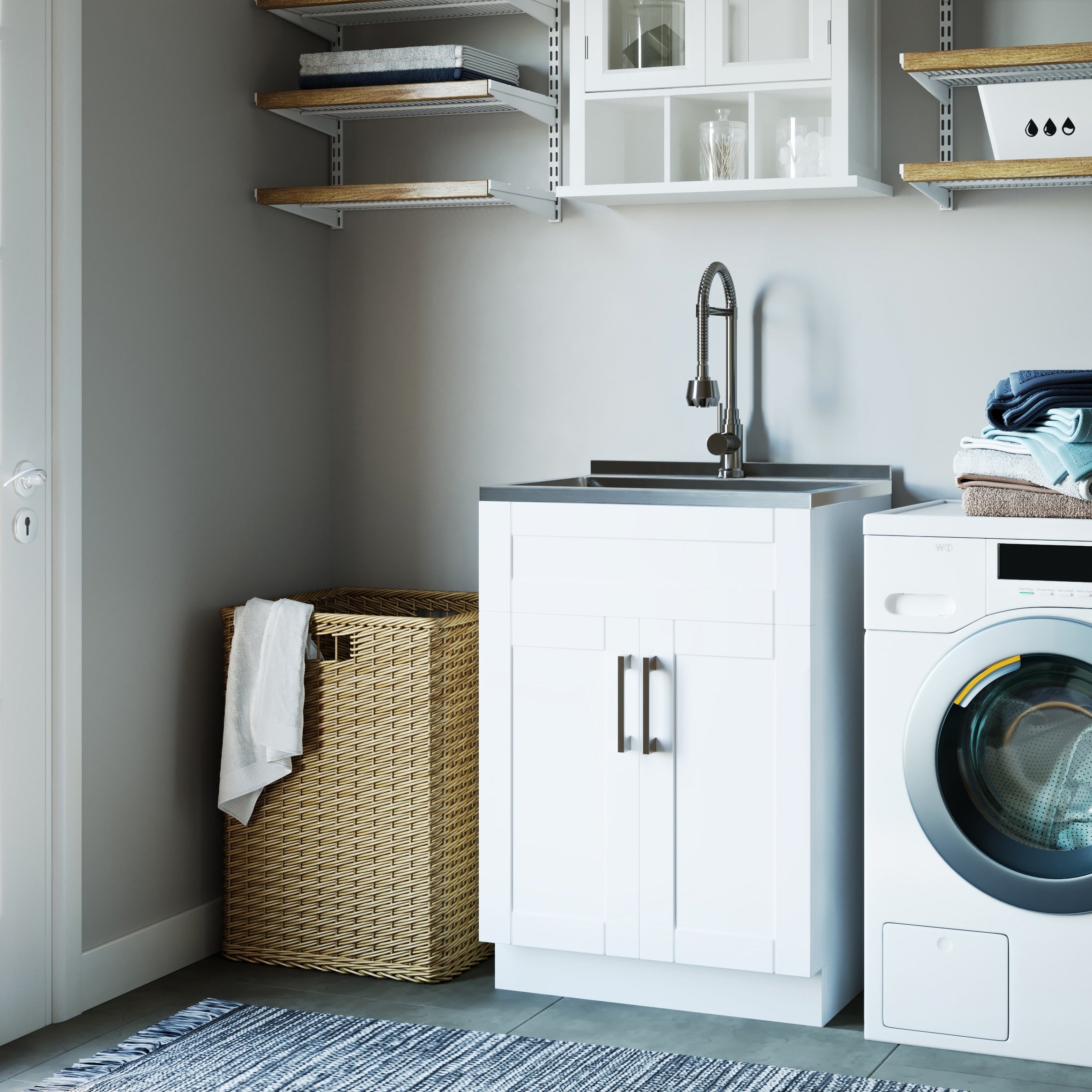 Wyndenhall Hartland 24 Inch Laundry Cabinet With Faucet And Stainless Steel Sink