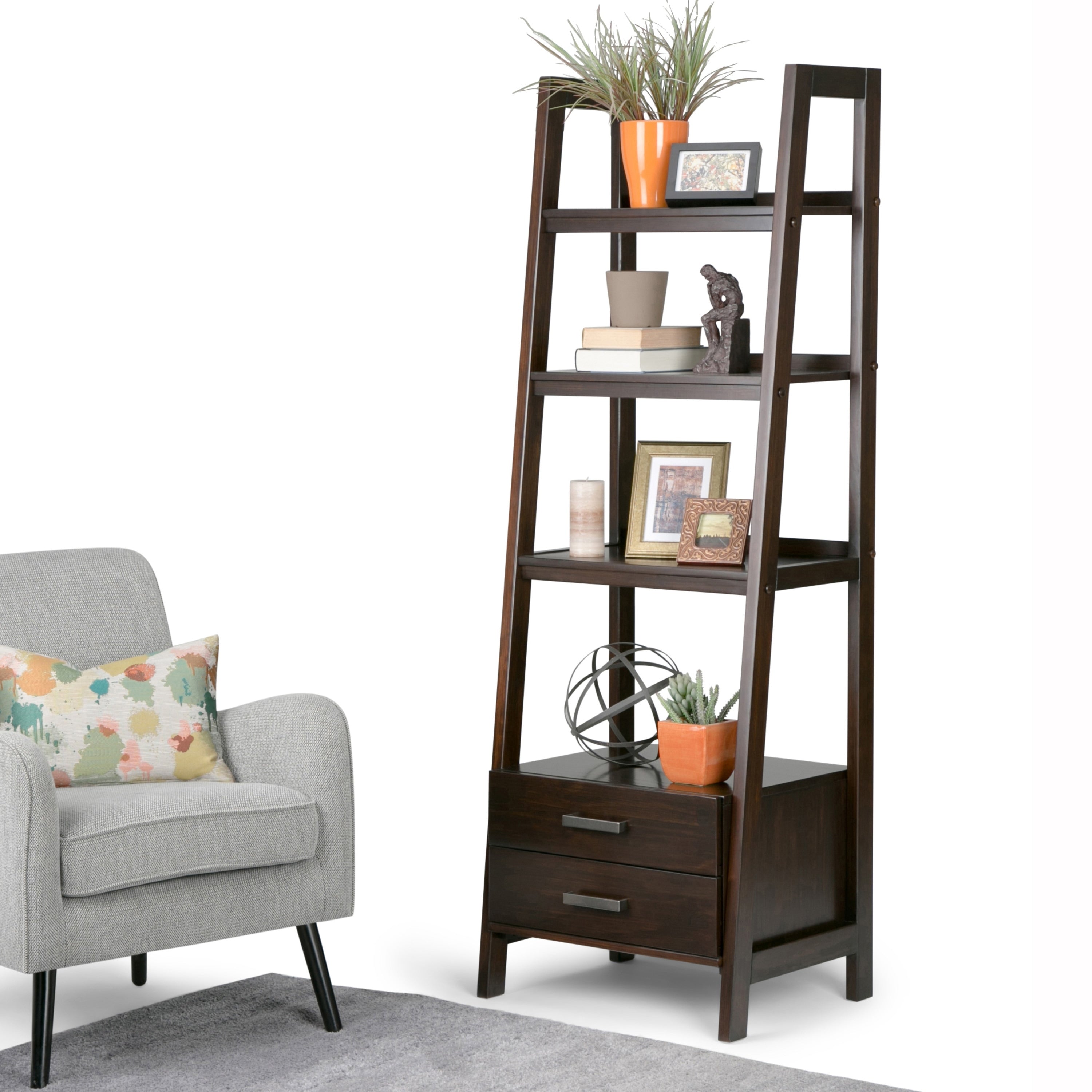 Wyndenhall Hawkins Solid Wood Ladder Shelf With Storage