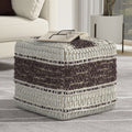 The Curated Nomad Holladay Square Pouf In Blue Natural Handloom Woven Pattern