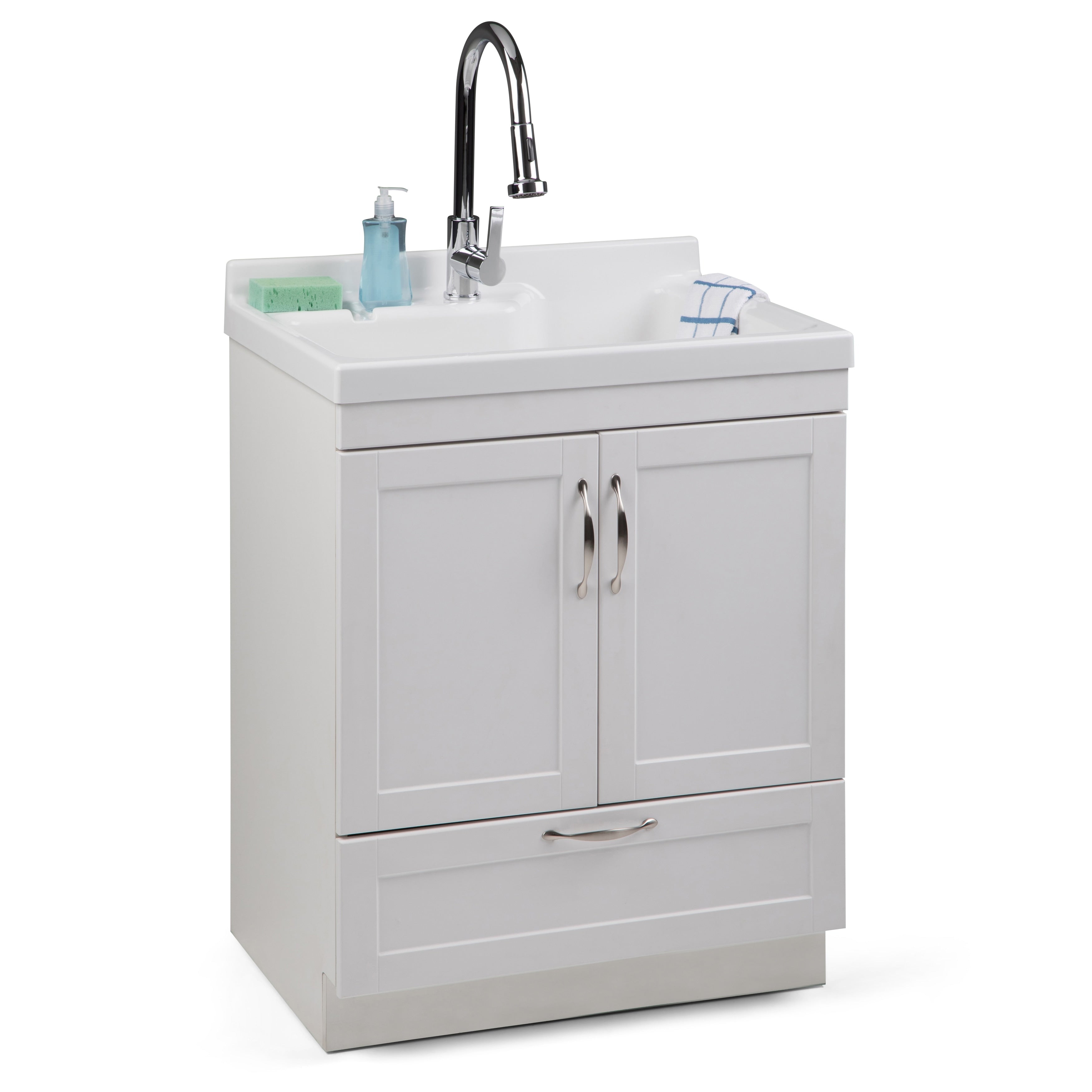 Wyndenhall Janine 28 Inch All In One Laundry Cabinet With Abs Sink Pull Out Faucet White
