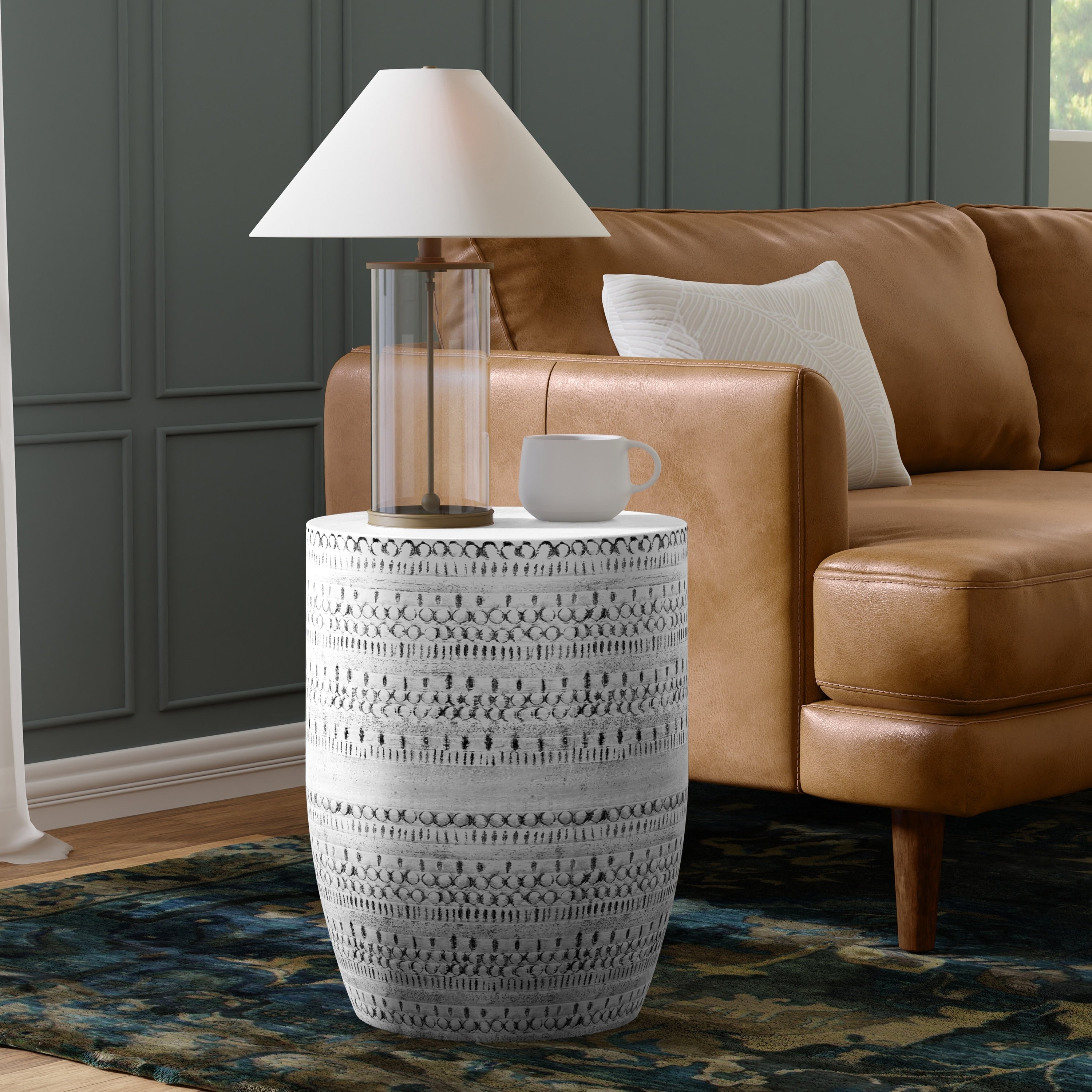 Wyndenhall Jean Large Metal Accent Side End Drum Table In Antique Silver