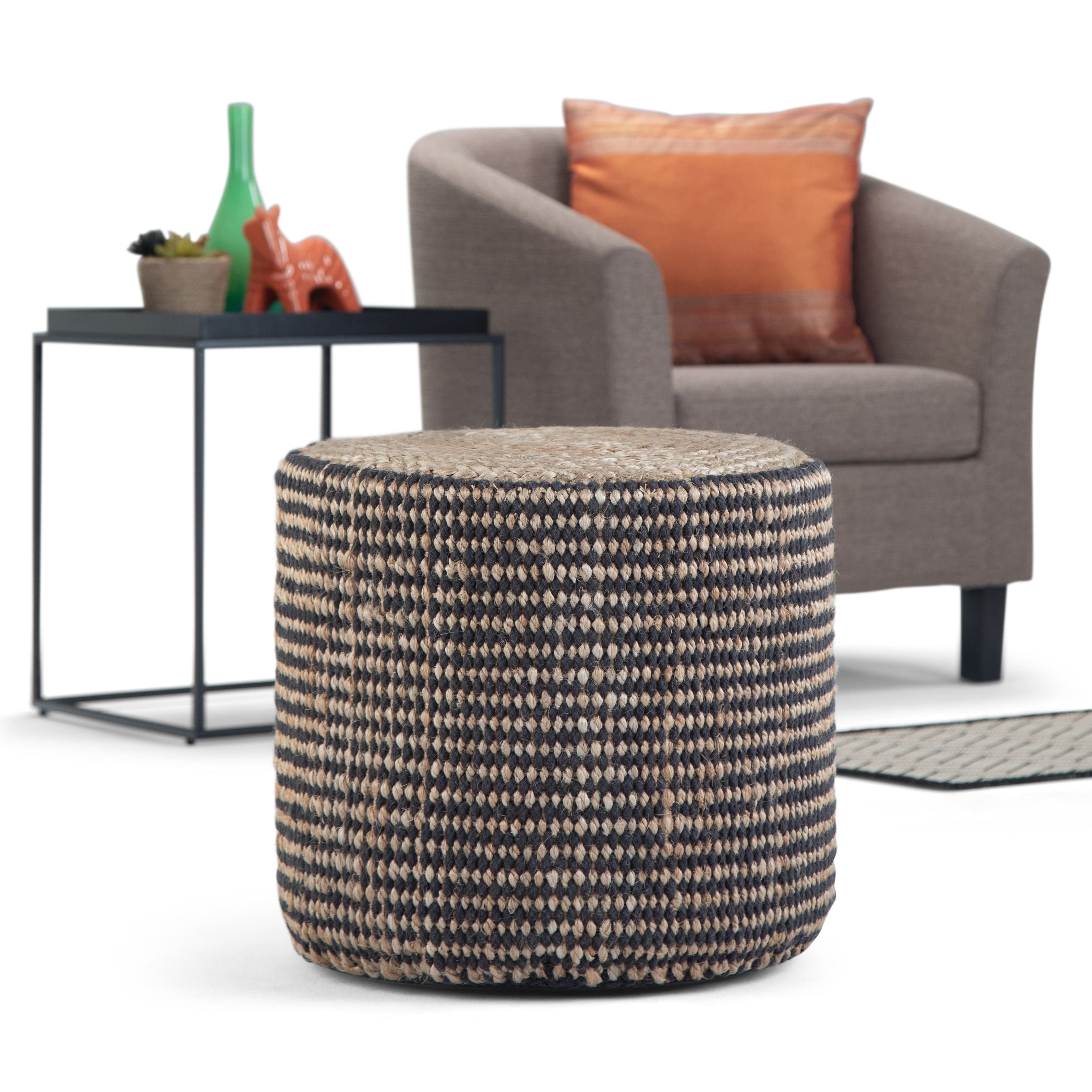 Wyndenhall Jordi Contemporary Round Braided Pouf In Natural Jute