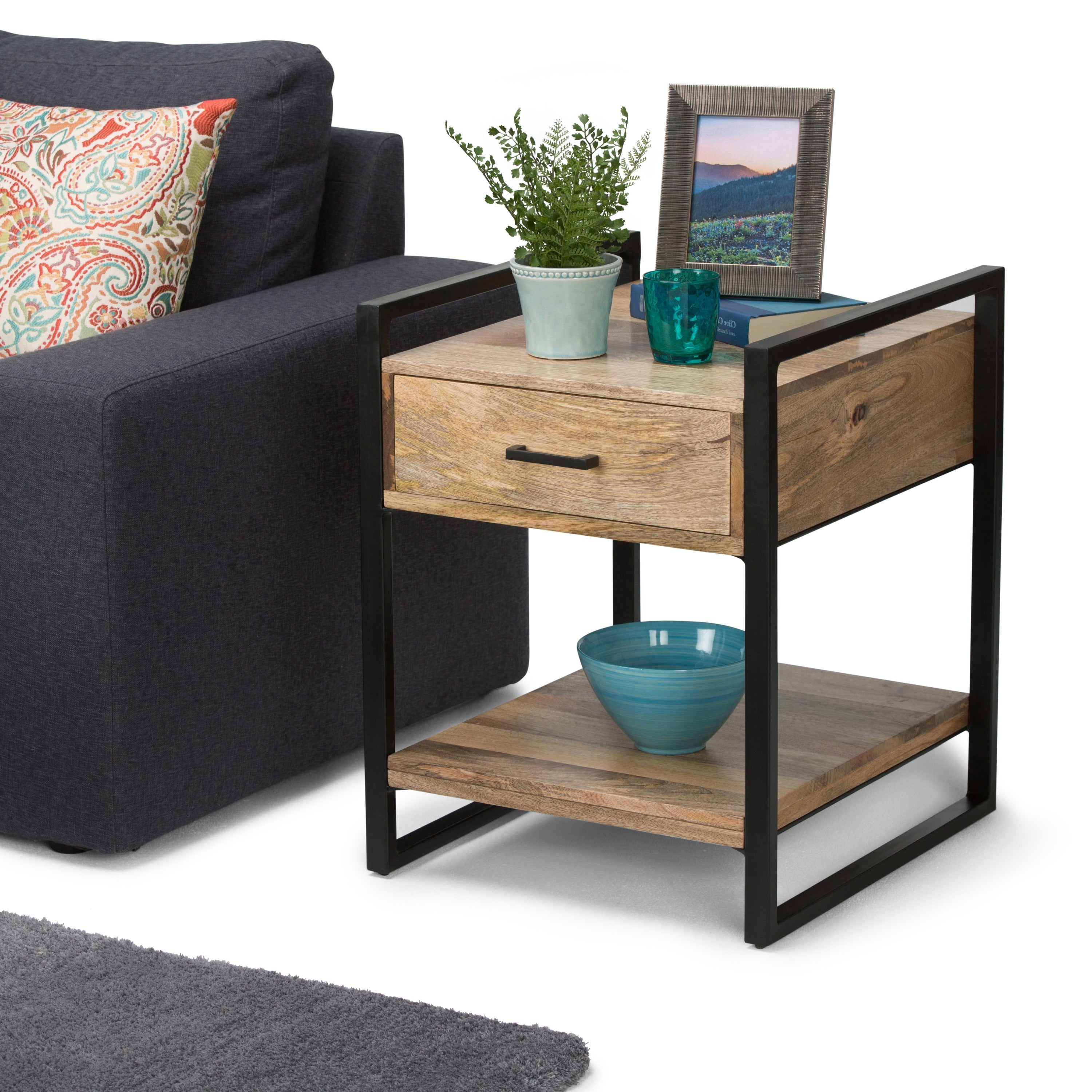 Wyndenhall Lawson Mango Wood Metal End Side Table