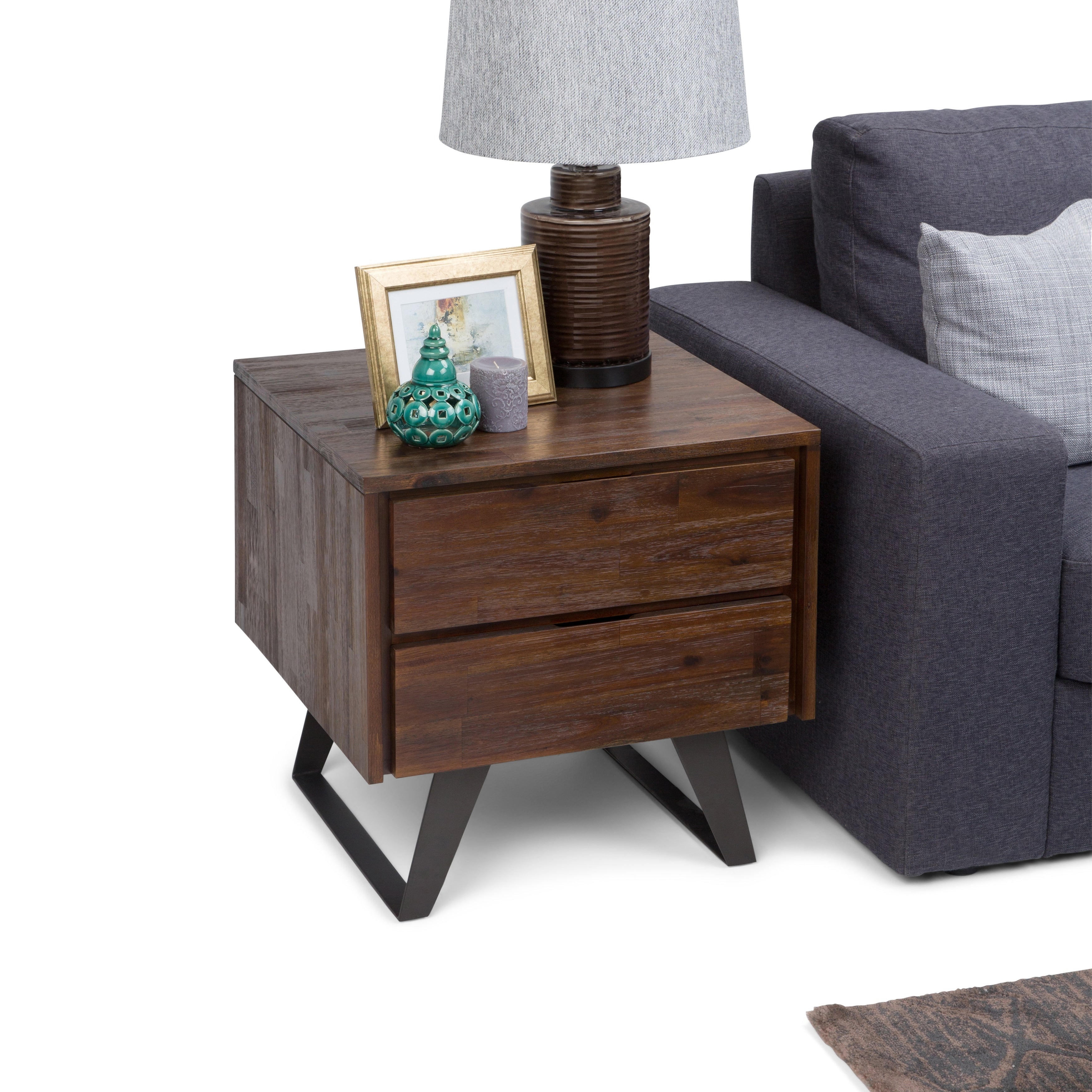 Wyndenhall Mitchell Modern Industrail Solid Acacia Wood Metal Side End Table