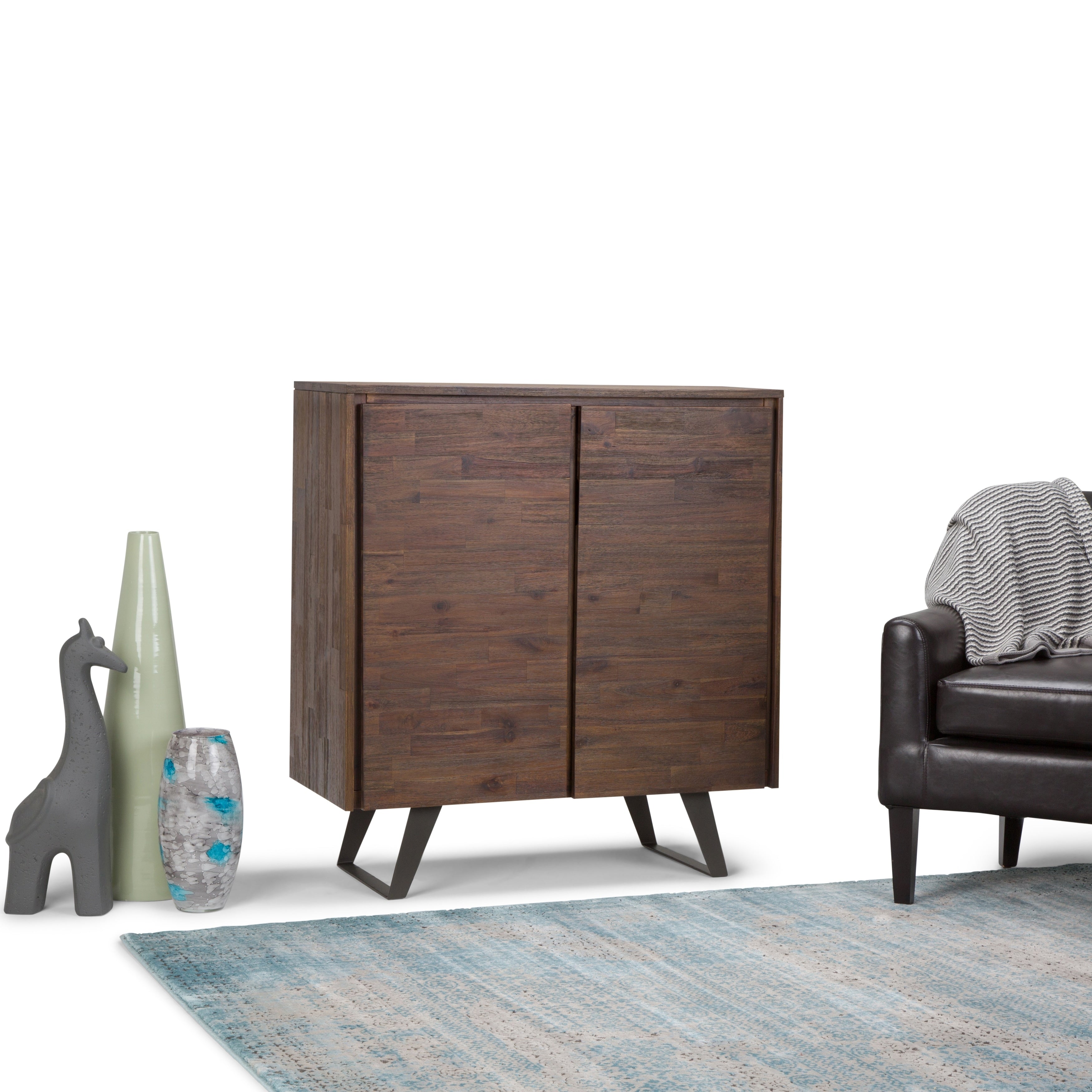Wyndenhall Mitchell Modern Industrial Solid Acacia Metal Medium Storage Cabinet
