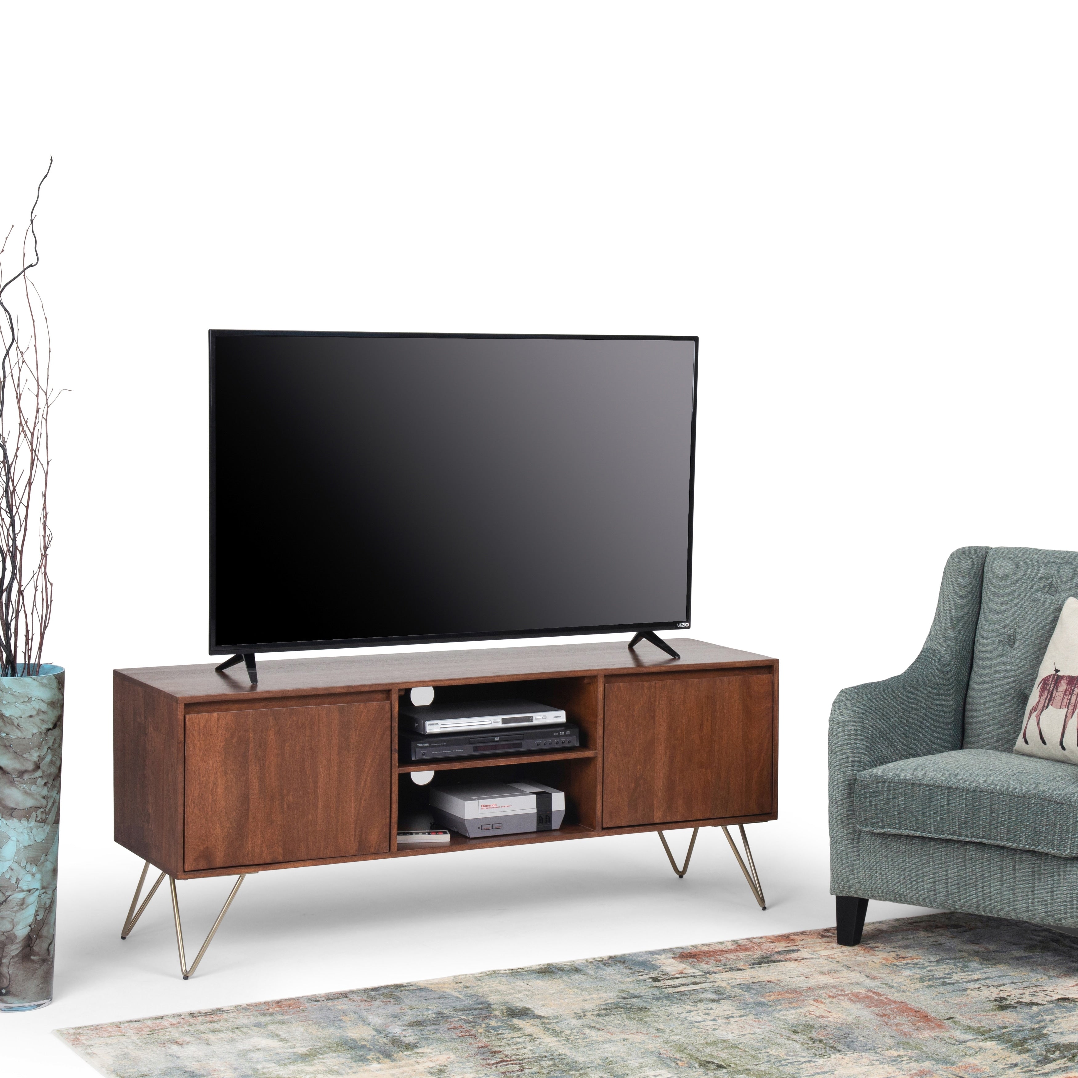 Wyndenhall Moreno Solid Mango Wood And Metal Mid Century Modern Tv Media Stand In Natural For Tvs Up To 65 Inches