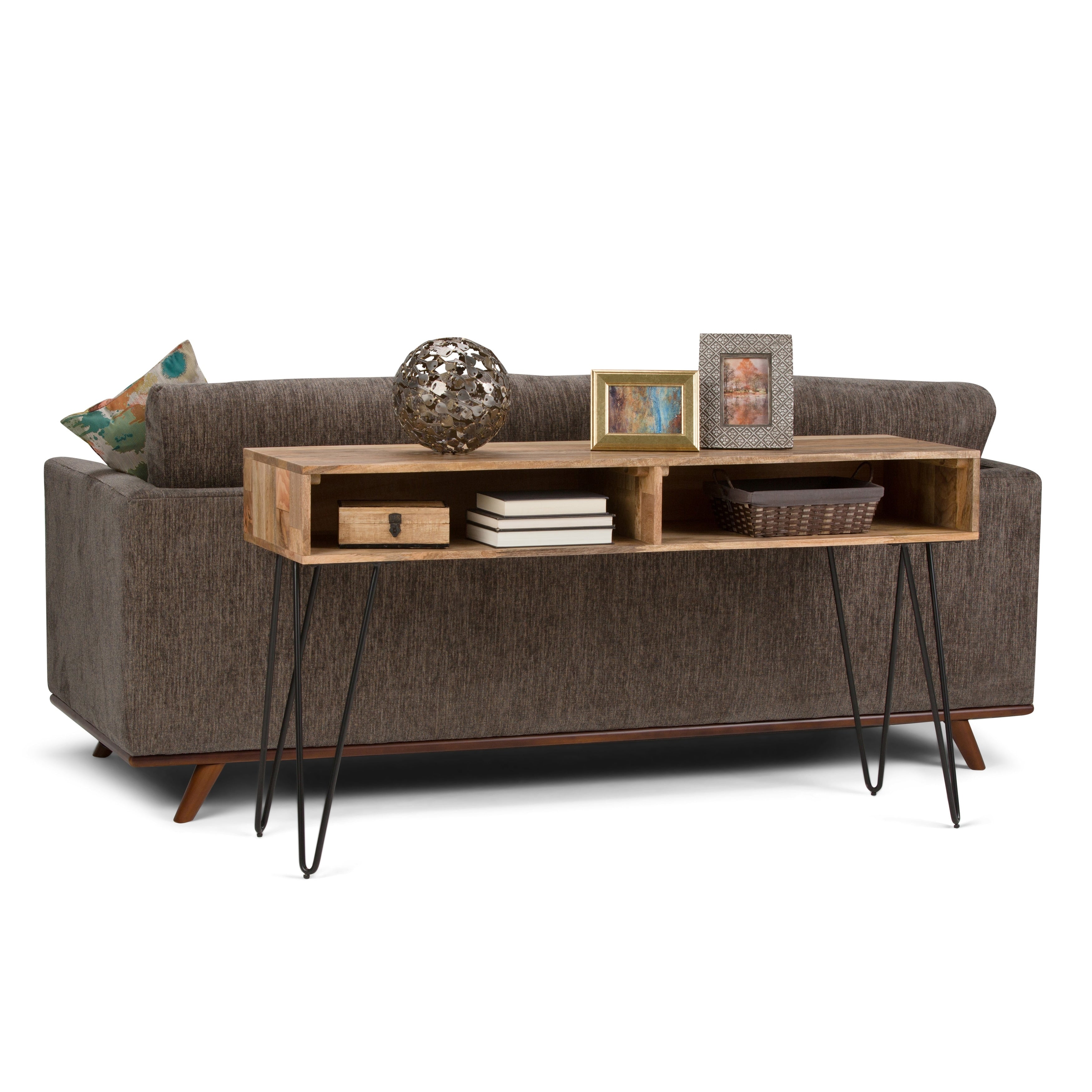 Wyndenhall Moreno Solid Mango Wood And Metal Industrial Console Sofa Table With Hairpin Legs