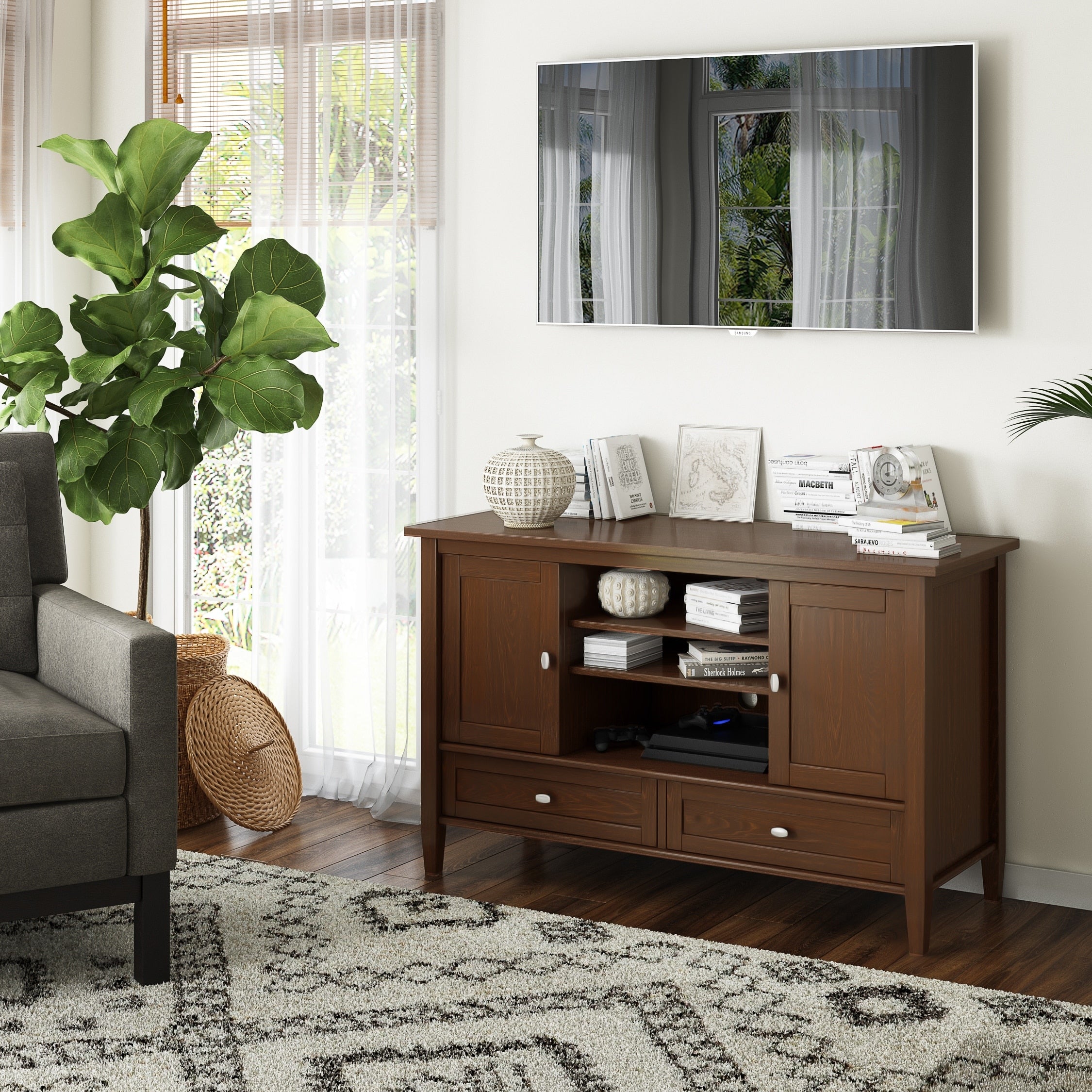 Wyndenhall Norfolk Solid Wood 47 Inch Wide Rustic Tv Media Stand For Tvs Up To 50 Inches
