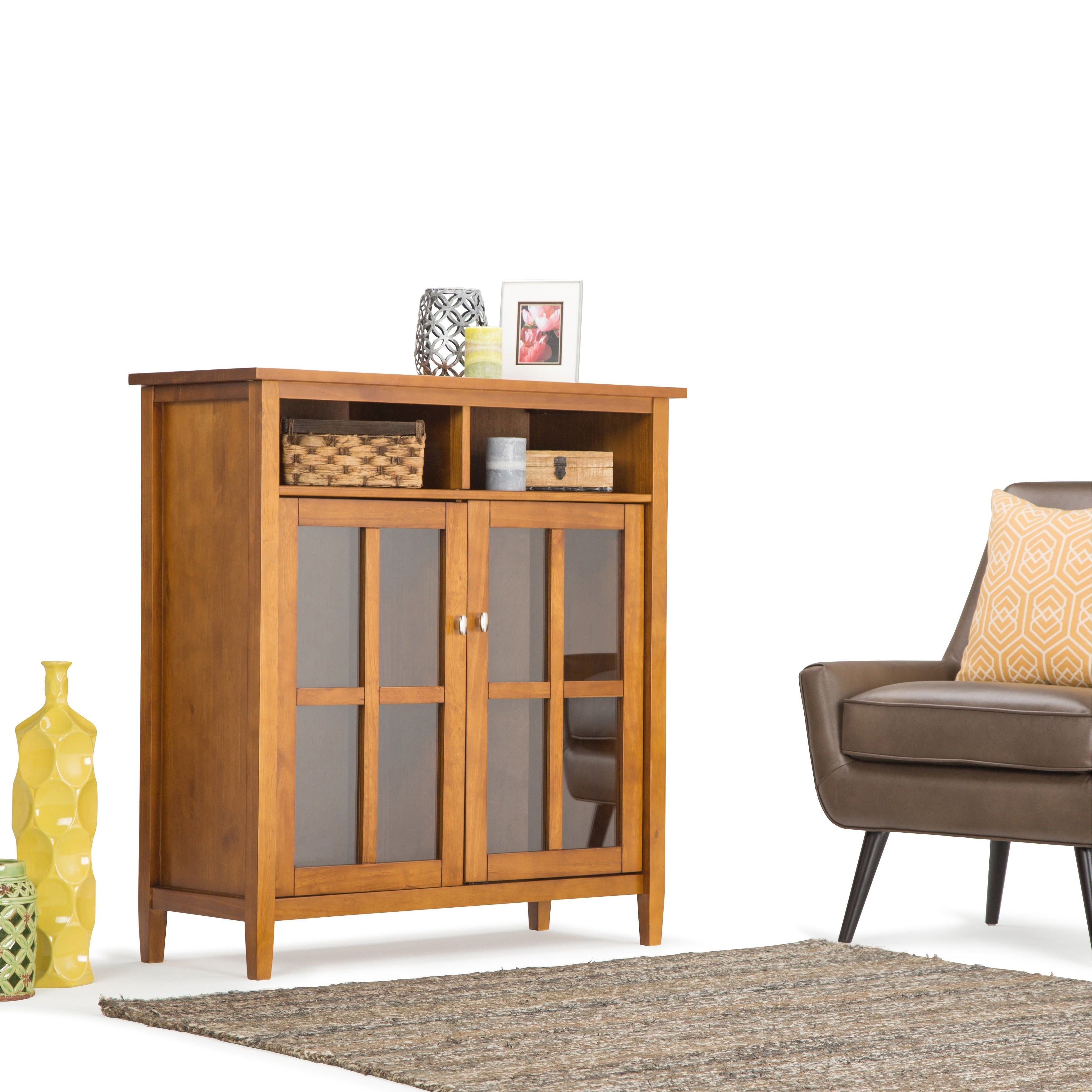 Wyndenhall Norfolk Solid Wood 39 Inch Wide Rustic Medium Storage Media Cabinet In Honey Brown