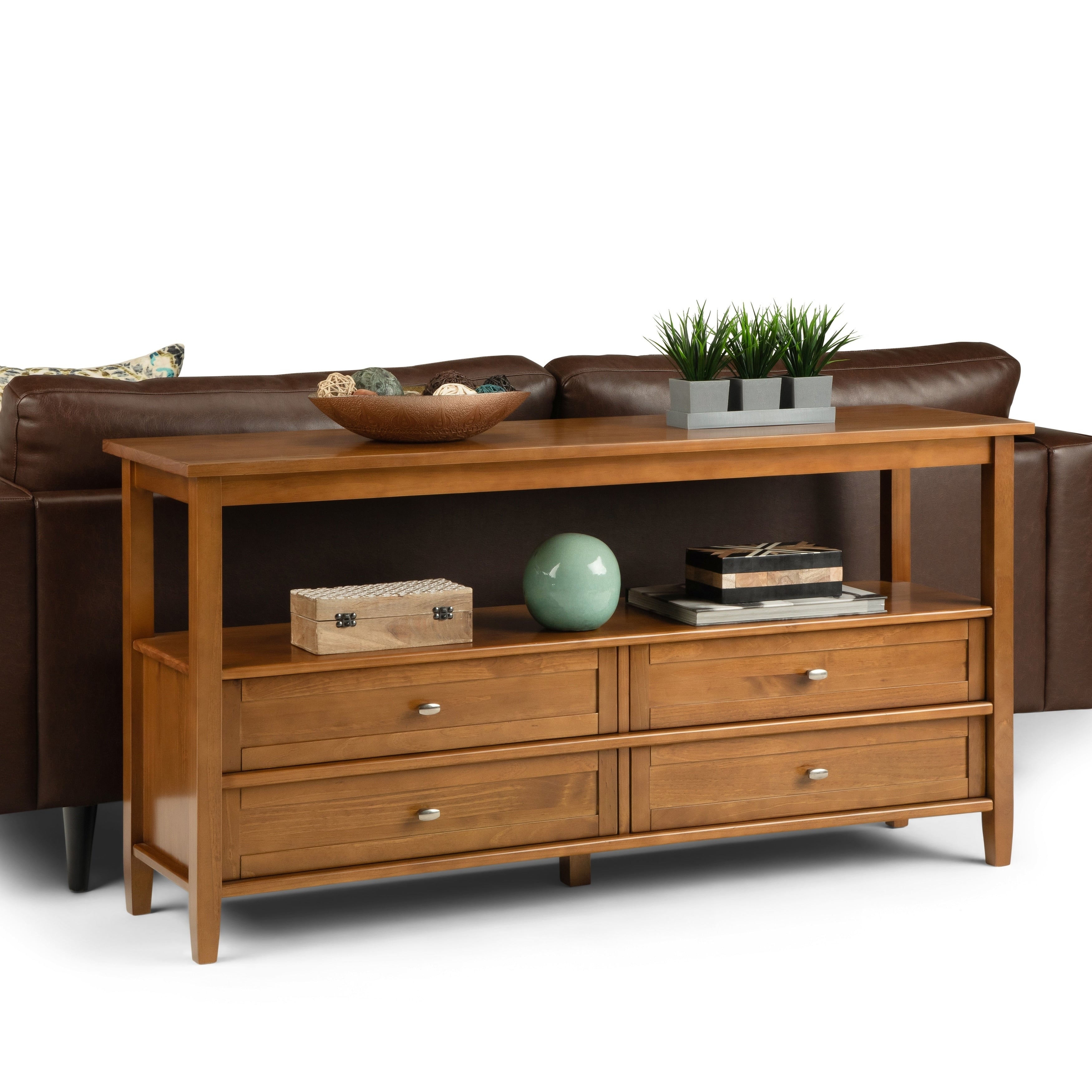 Wyndenhall Norfolk Solid Wood Wide Console Sofa Table In Honey Brown