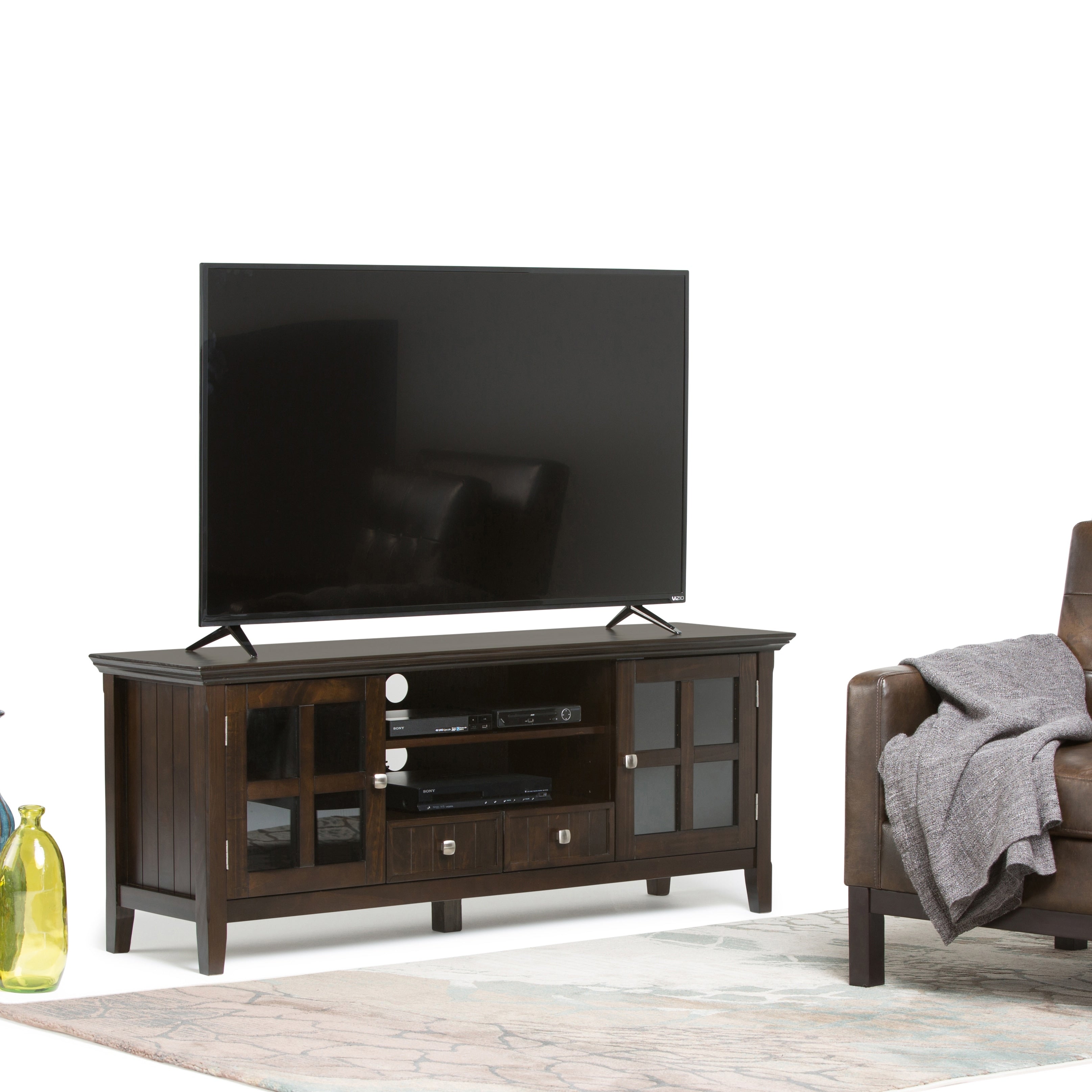 Wyndenhall Normandy Solid Wood 60 Inch Wide Rustic Tv Media Stand In Tobacco Brown For Tvs Up To 65 Inches