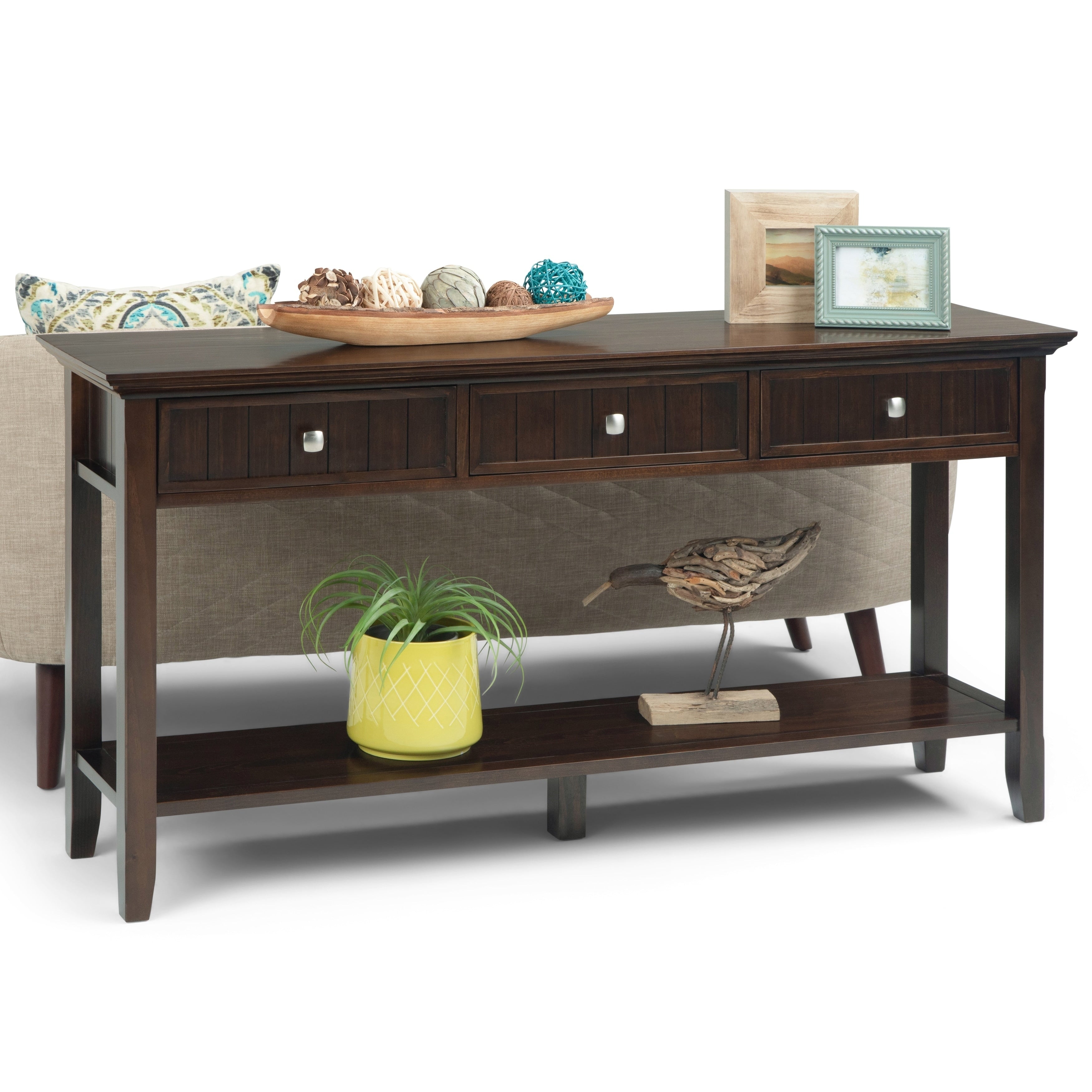 Wyndenhall Normandy Solid Wood Wide Console Sofa Table In Tobacco Brown