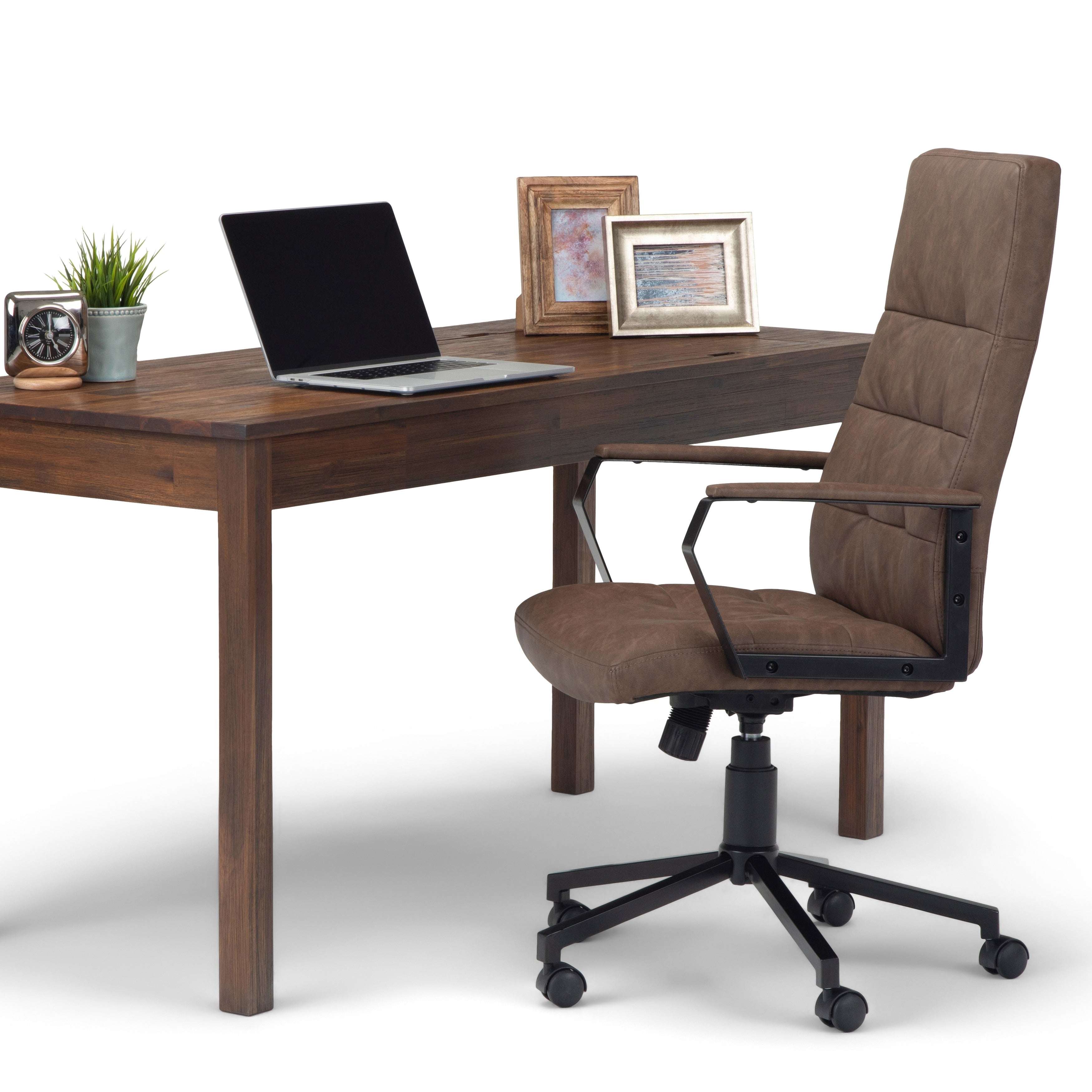 Wyndenhall Parks Swivel Adjustable Executive Computer Office Chair In Distressed Brown