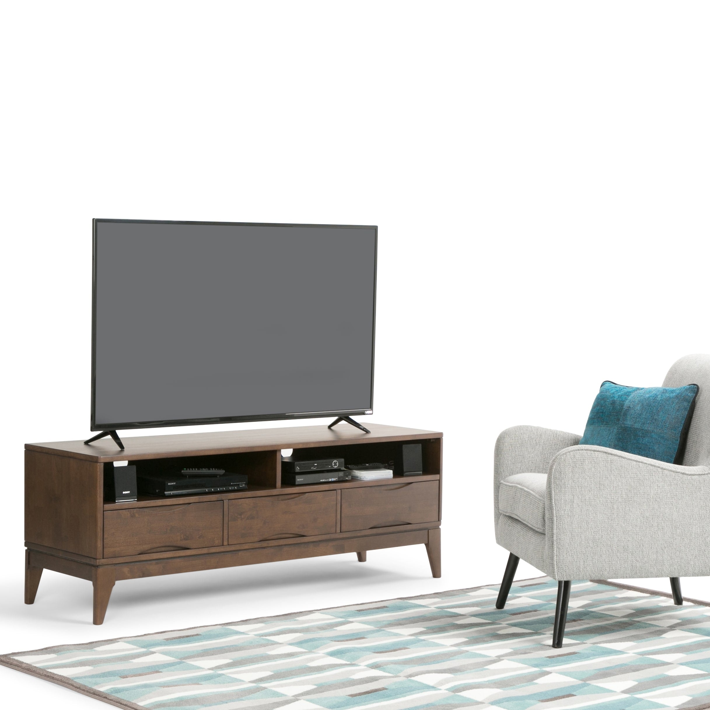 Wyndenhall Pearson Solid Hardwood 60 Inch Wide Mid Century Modern Tv Media Stand In Walnut Brown For Tvs Up To 65 Inches