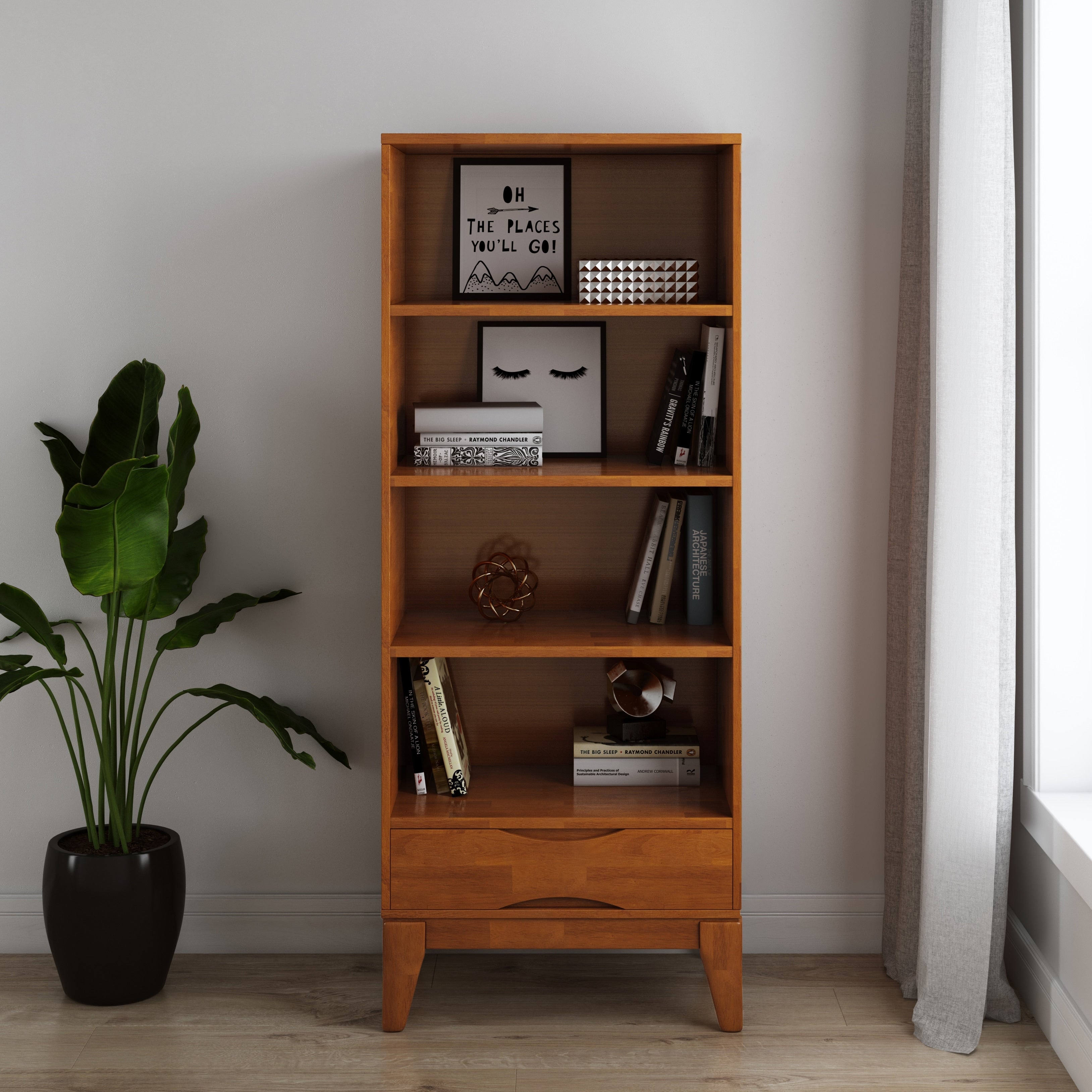 Wyndenhall Pearson Mid Century Solid Hardwood Bookcase With Storage