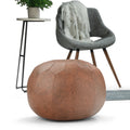 Wyndenhall Rogen Transitional Round Pouf In Brown Patterened Leather