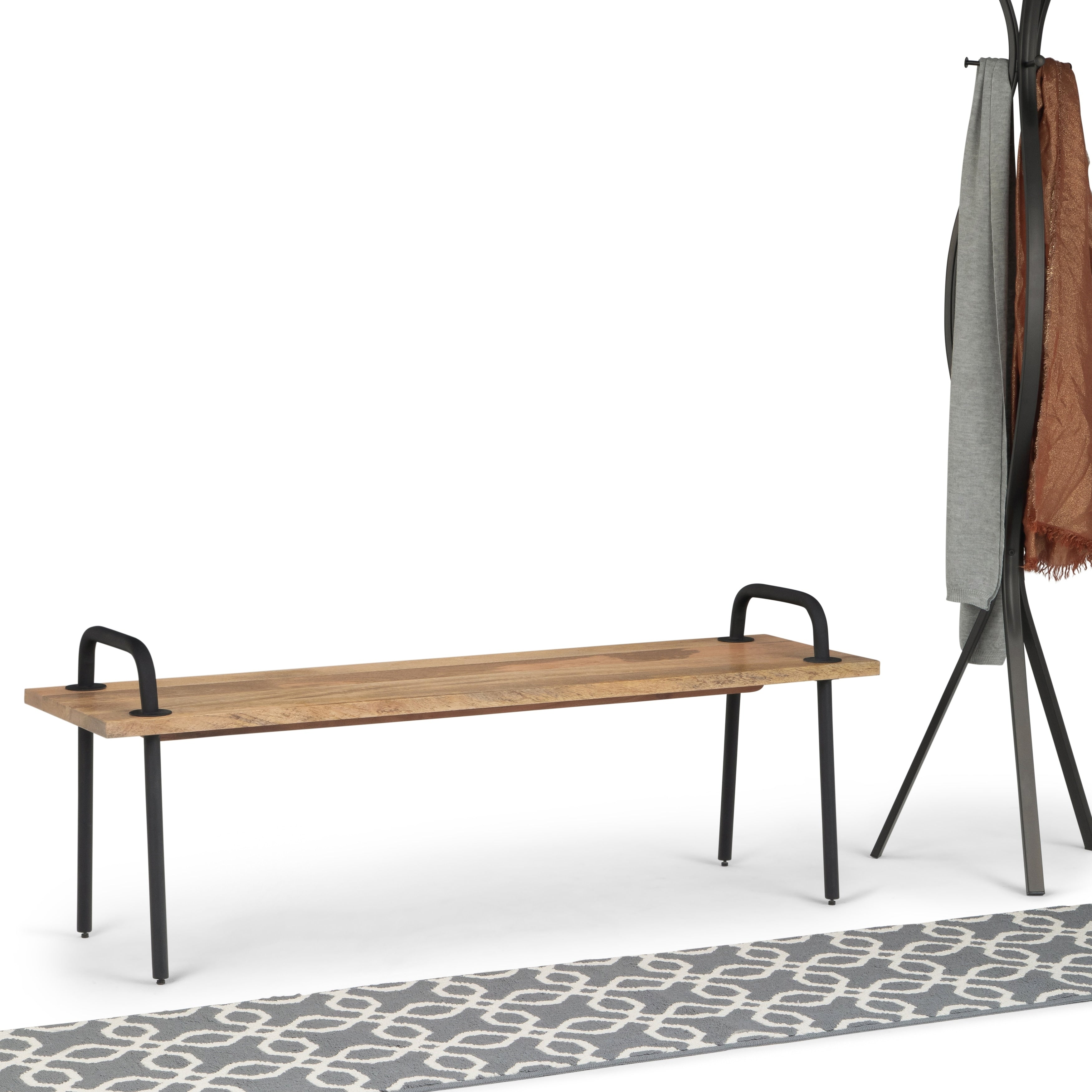Wyndenhall Sera Solid Mango Wood 55 Inch Wide Industrial Entryway Bench In Natural 55.1 X 15 X 20.1