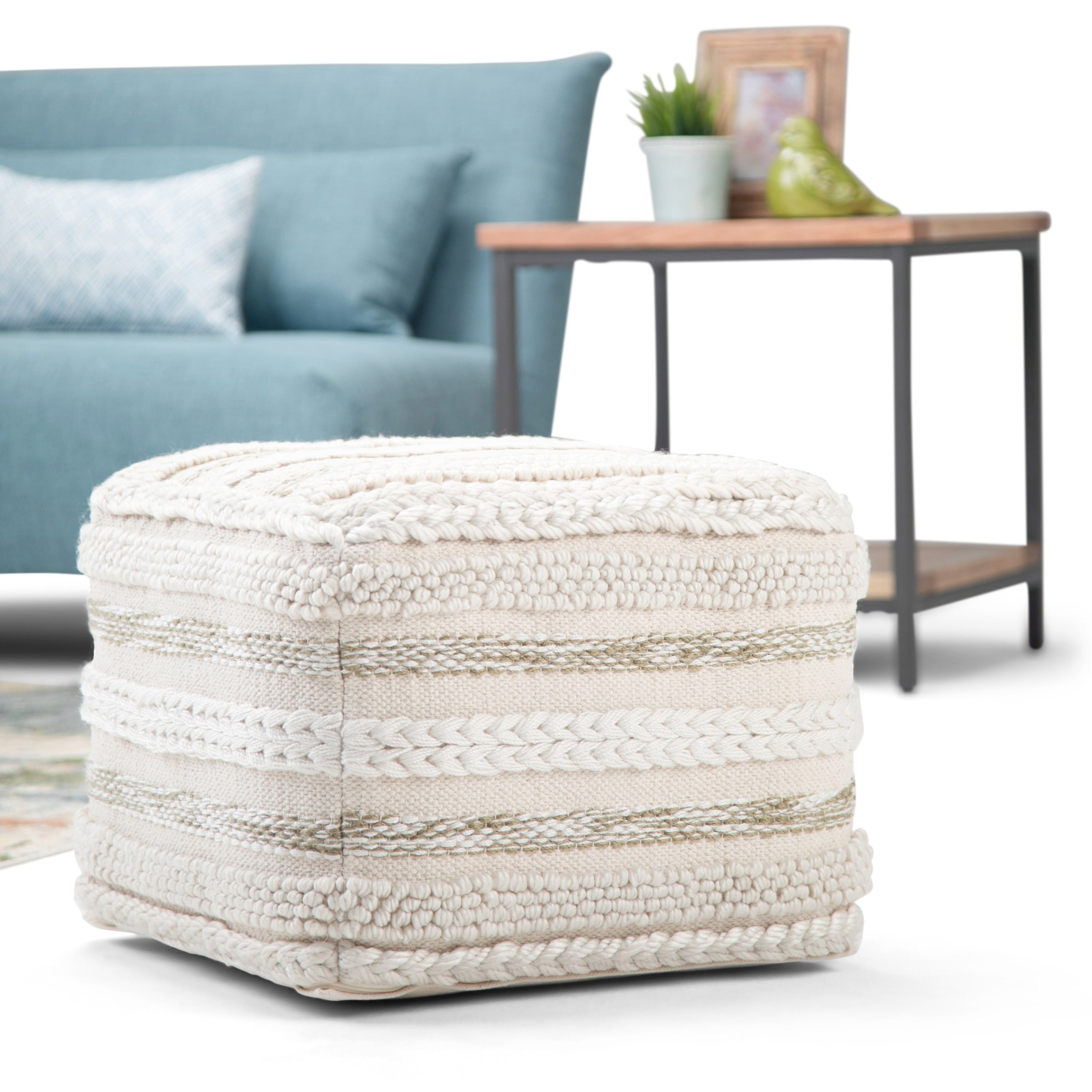 Silva Contemporary Square Pouf In Natural Handloom Woven Pattern