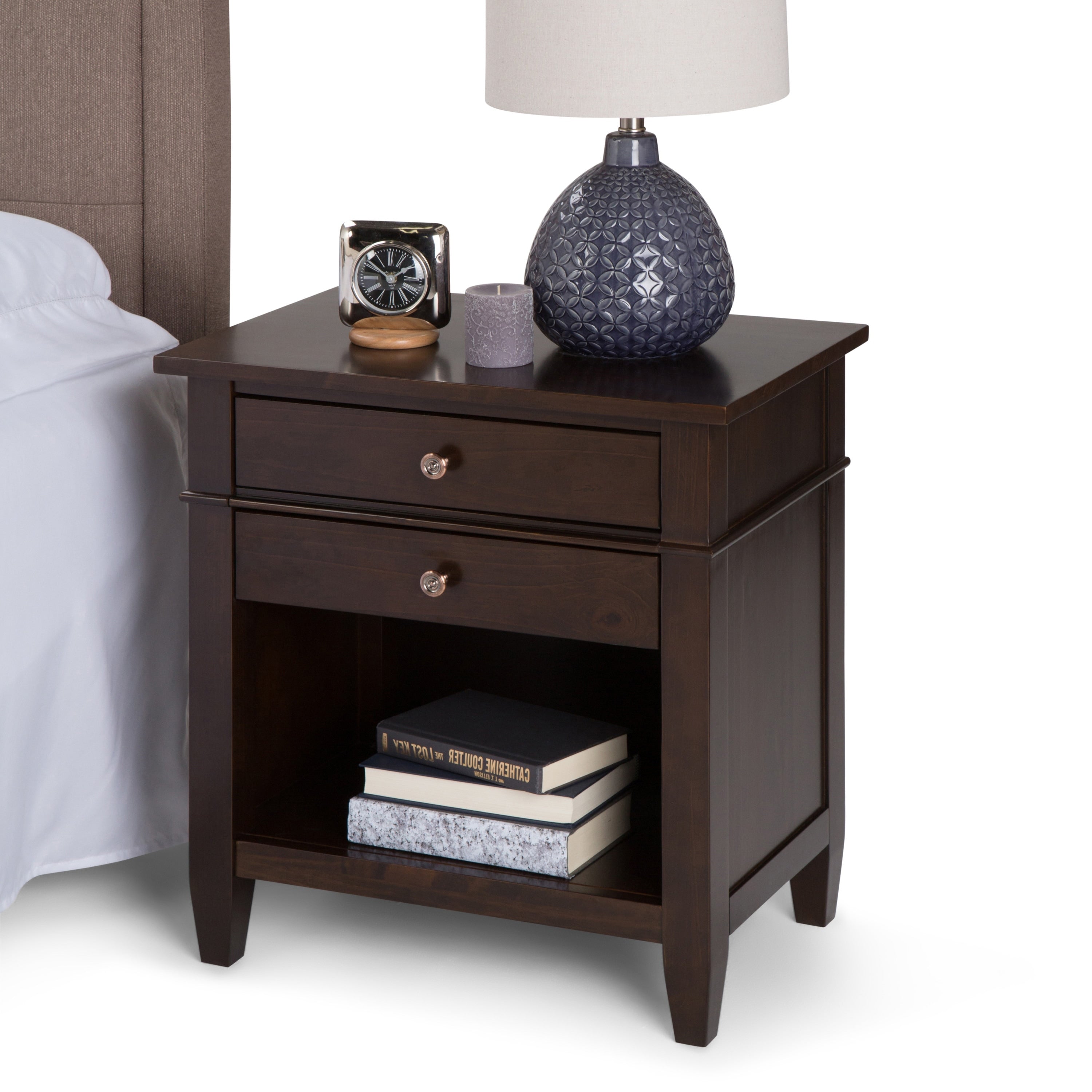 Wyndenhall Sterling Solid Wood 24 Inch Wide Contemporary Bedside Nightstand Table