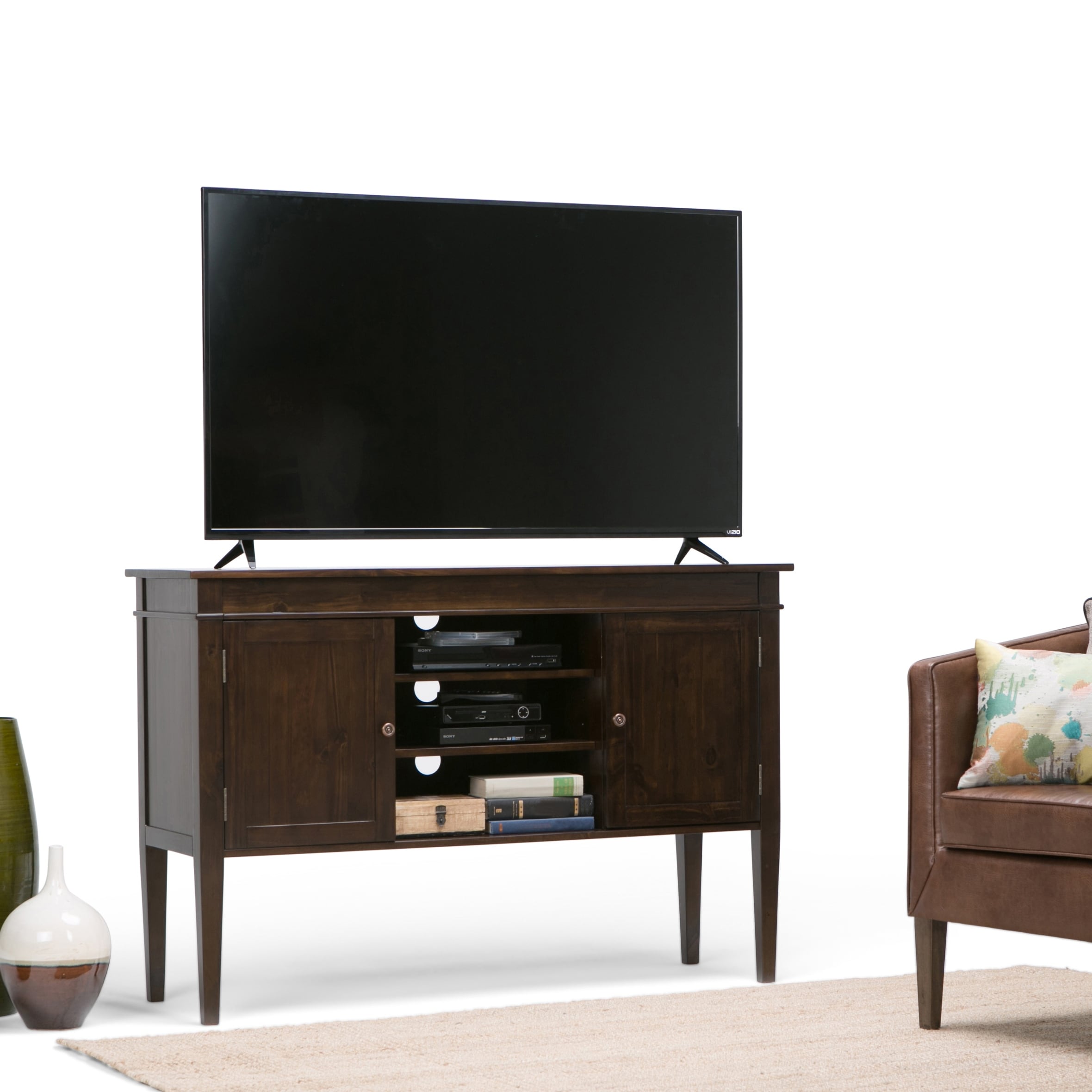 Wyndenhall Sterling Solid Wood 54 Inch Wide Contemporary Tv Media Stand In Tobacco Brown For Tvs Up To 60 Inches