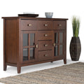 Wyndenhall Stratford Solid Wood 54 Inch Wide Contemporary Sideboard Buffet Credenza In Medium Auburn Brown