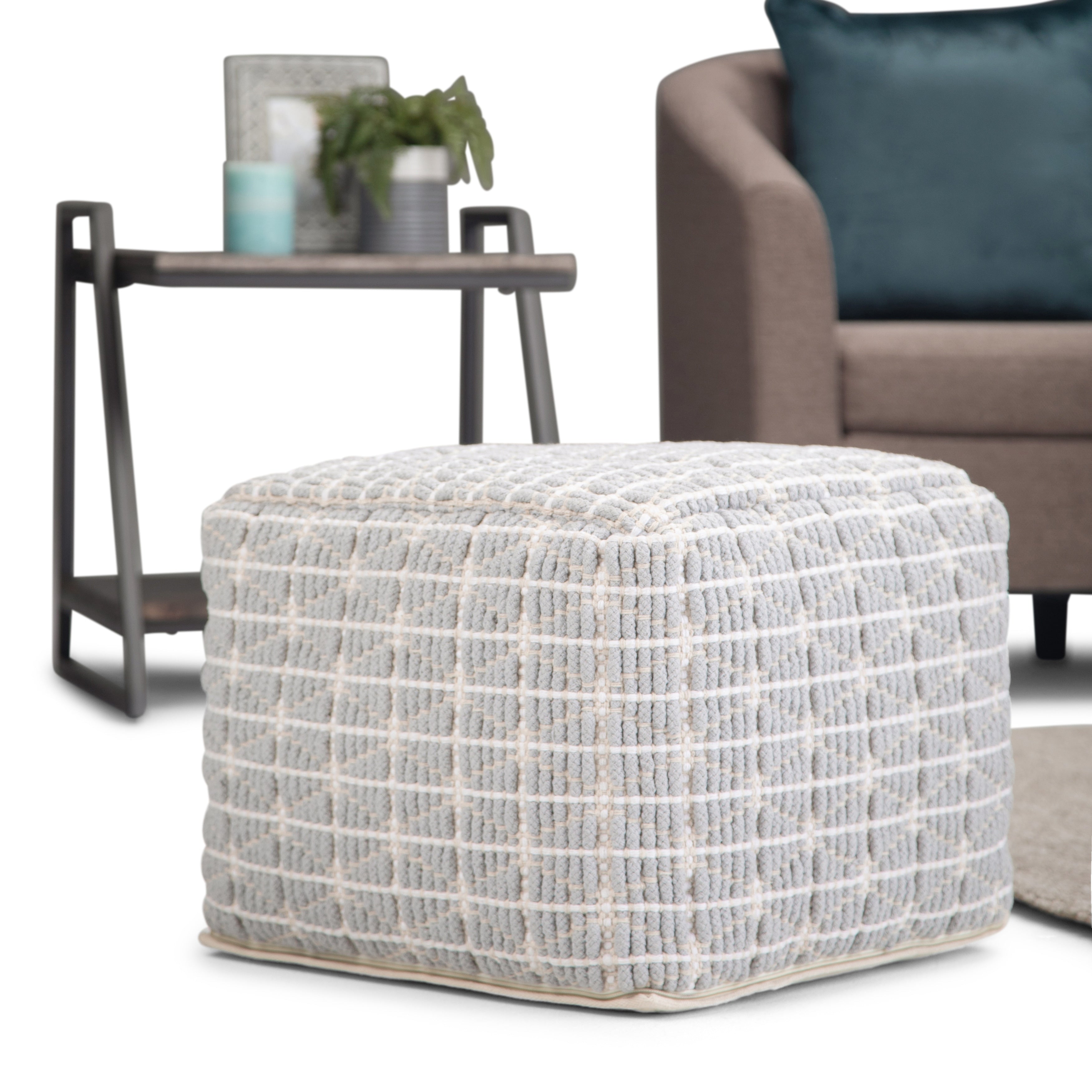 The Curated Nomad Holladay Light Blue Square Pouf Ottoman