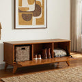 Wyndenhall Tierney 44 Wide Solid Wood Mid Century Flip Down Storage Bench In Teak Brown 16 D X 44 W X 18.5 H