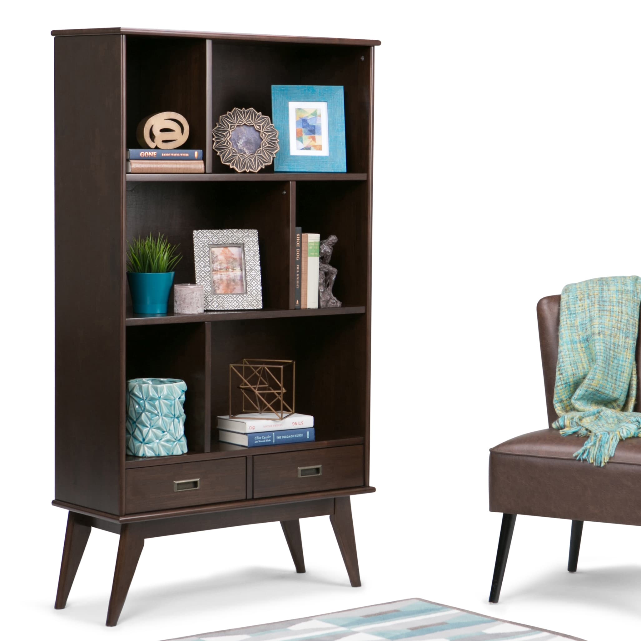 Wyndenhall Tierney Mid Century Solid Hardwood Wide Bookcase Storage Unit