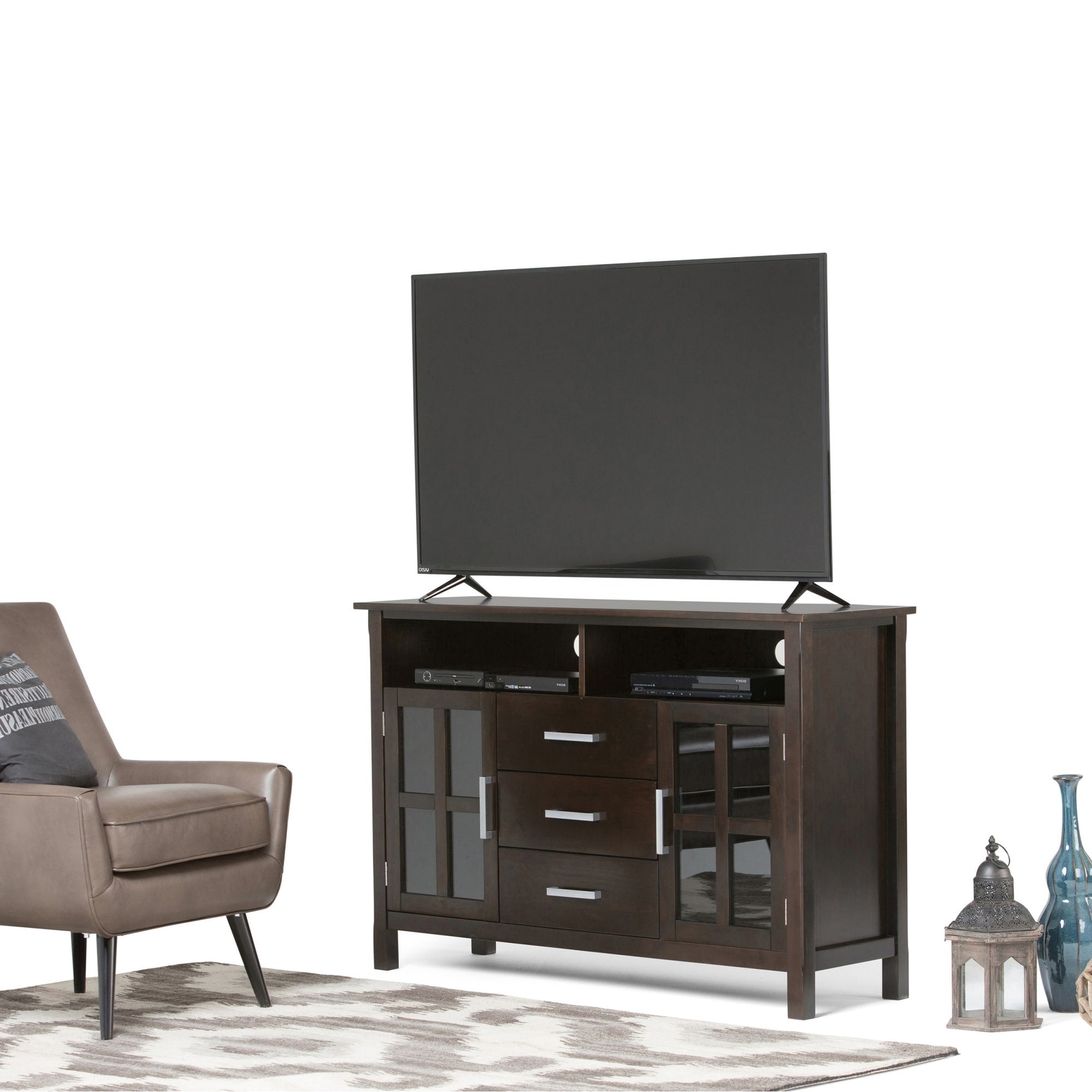 Wyndenhall Waterloo Solid Wood 53 Inch Wide Contemporary Tv Media Stand For Tvs Up To 55 Inches 53 Inches Wide