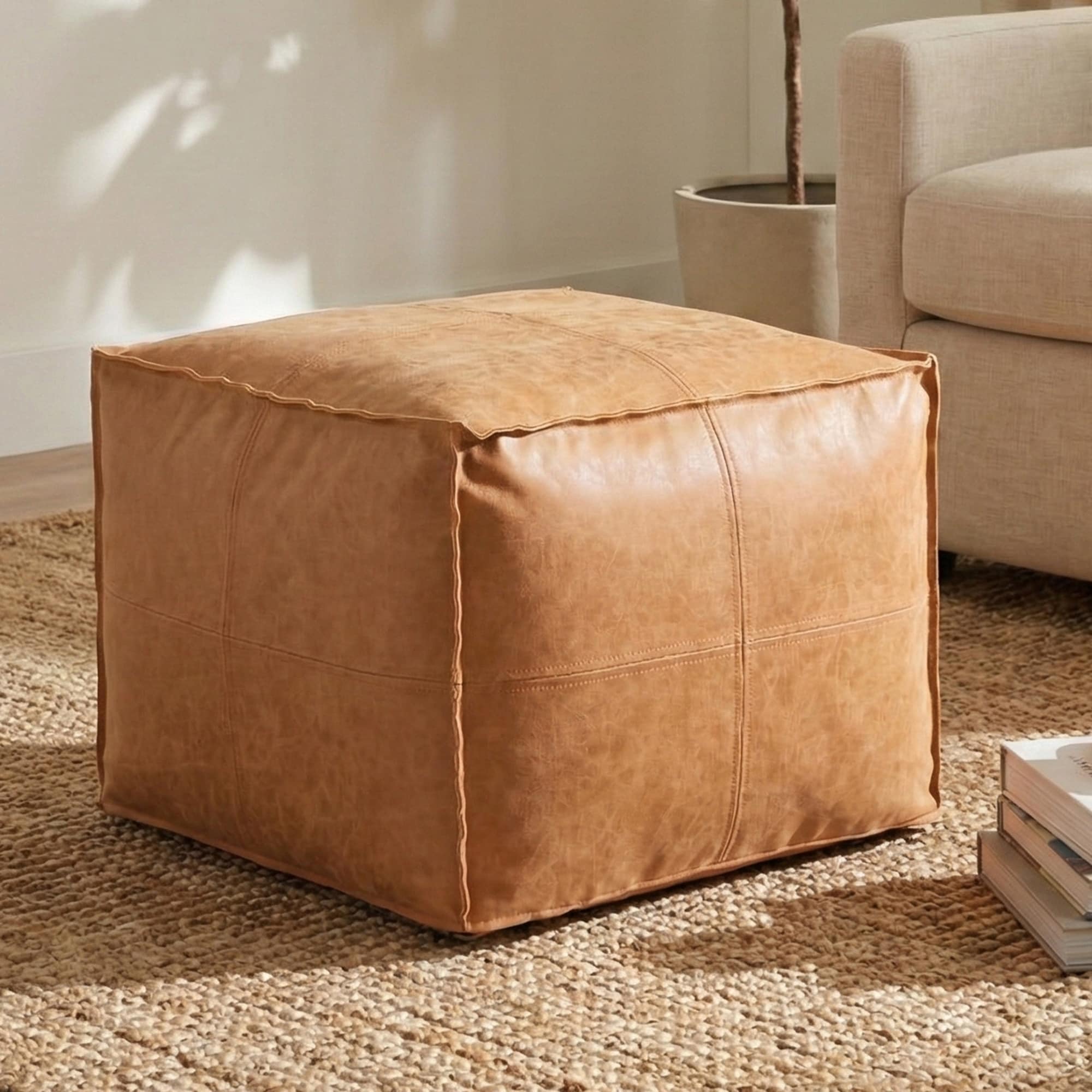 Wyndenhall Wendal Faux Leather Square Pouf In Distressed Brown