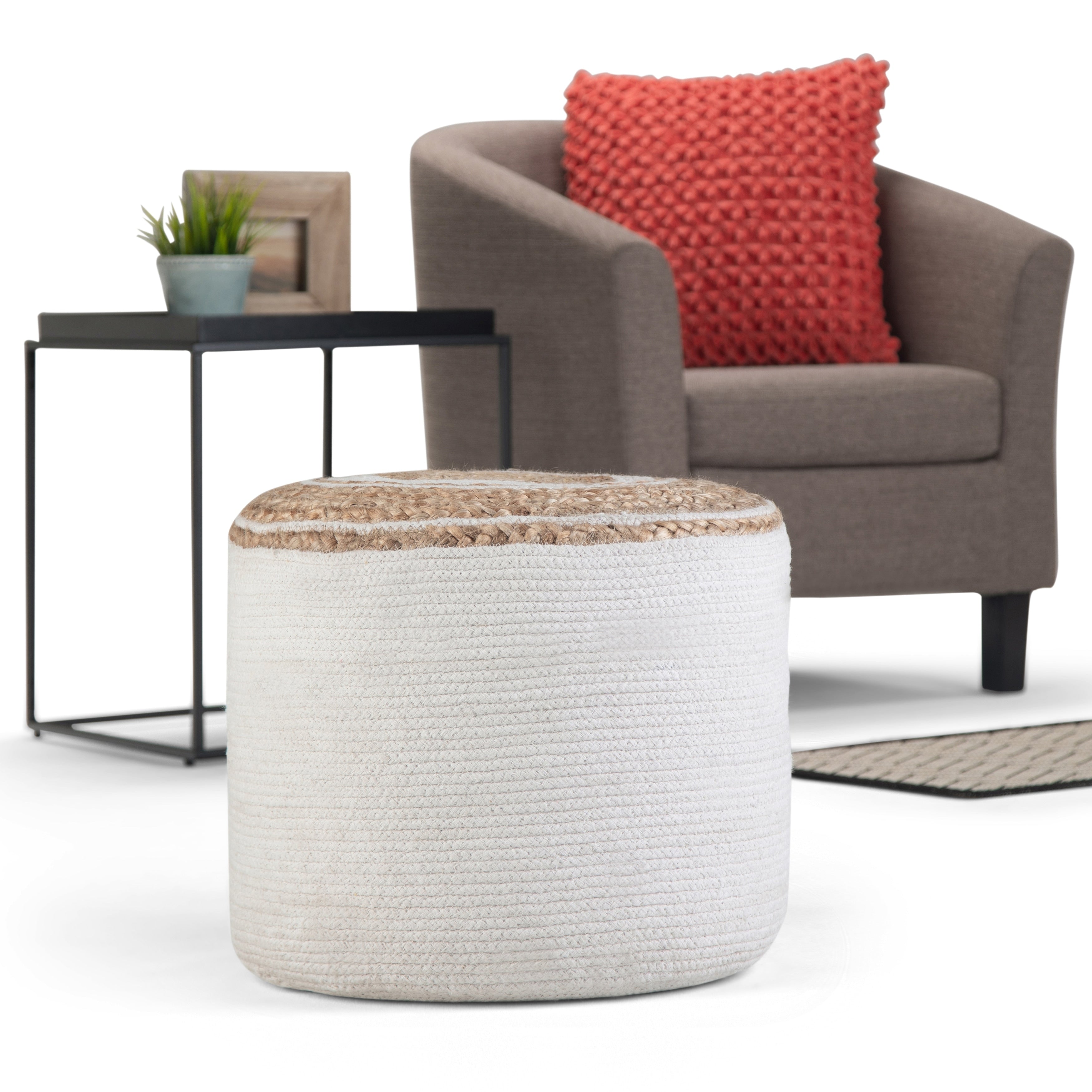 Wyndenhall Winslet Contemporary Round Braided Pouf In Natural Cotton