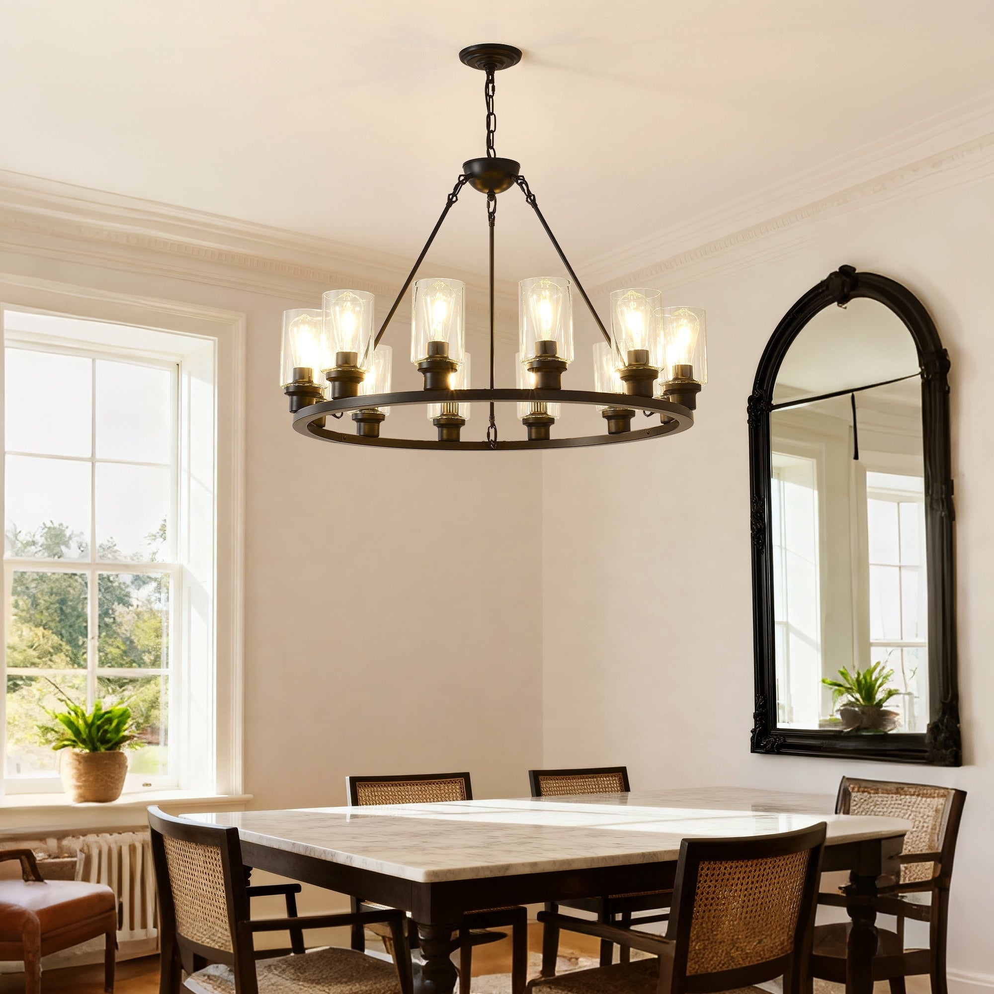 Wagon Wheel Chandelier 34.25 Modern Farmhouse Glass Pendant Light 12 Light Ceiling Hanging Lighting Fixtures No Included Bulbs