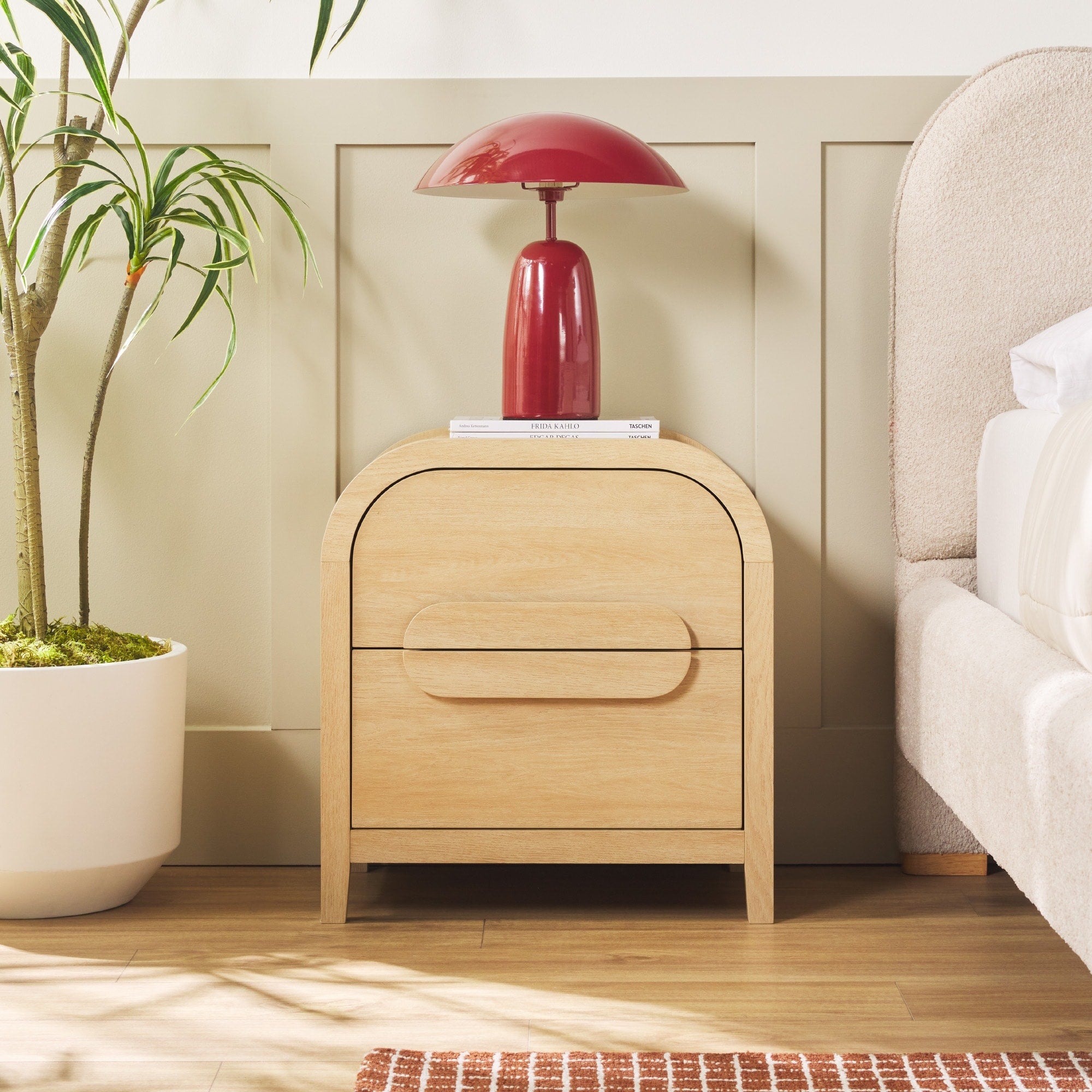 Walker Edison Modern Curved Wood 2 Drawer Nightstand