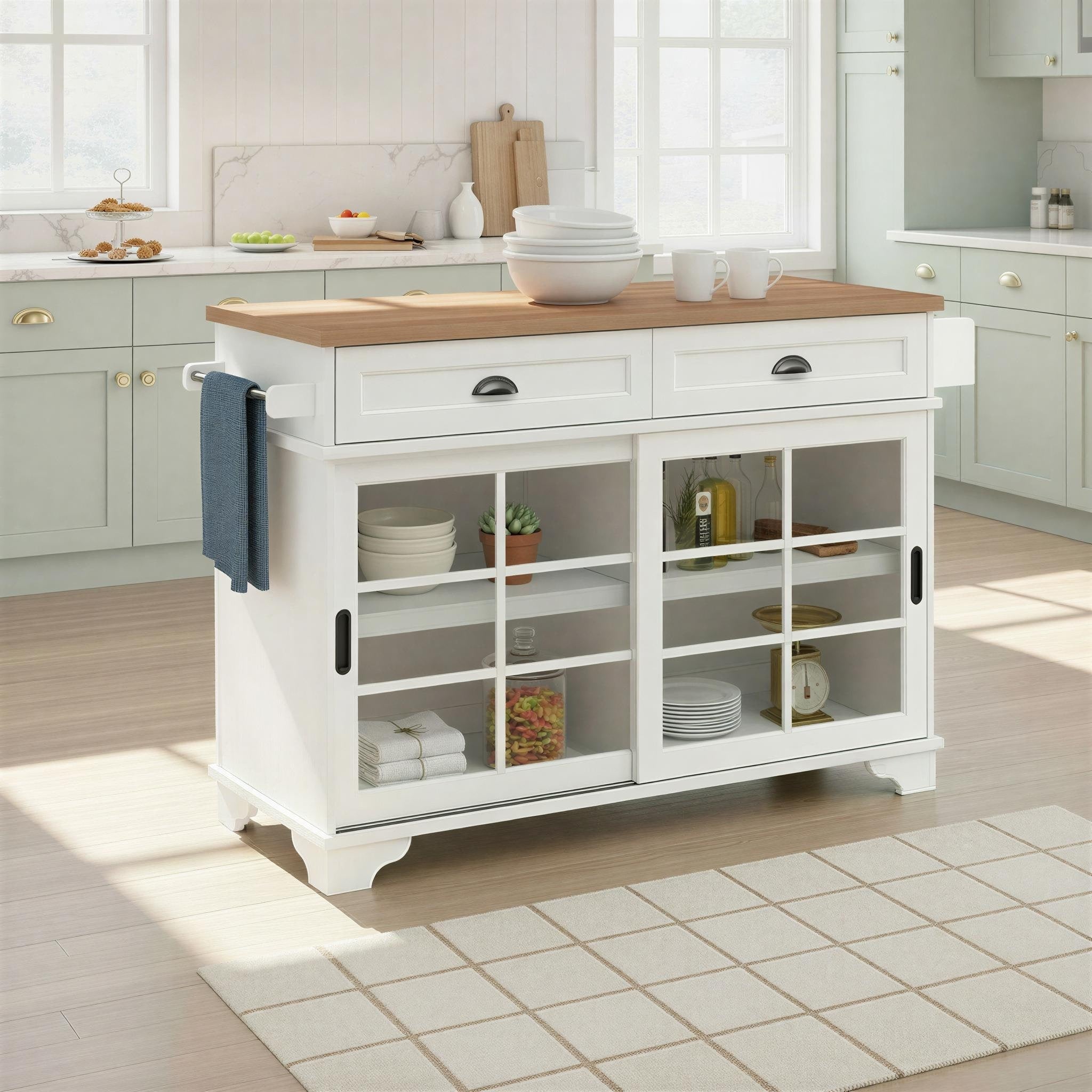 Walker Edison Modern Free Standing Kitchen Island With Drawers White