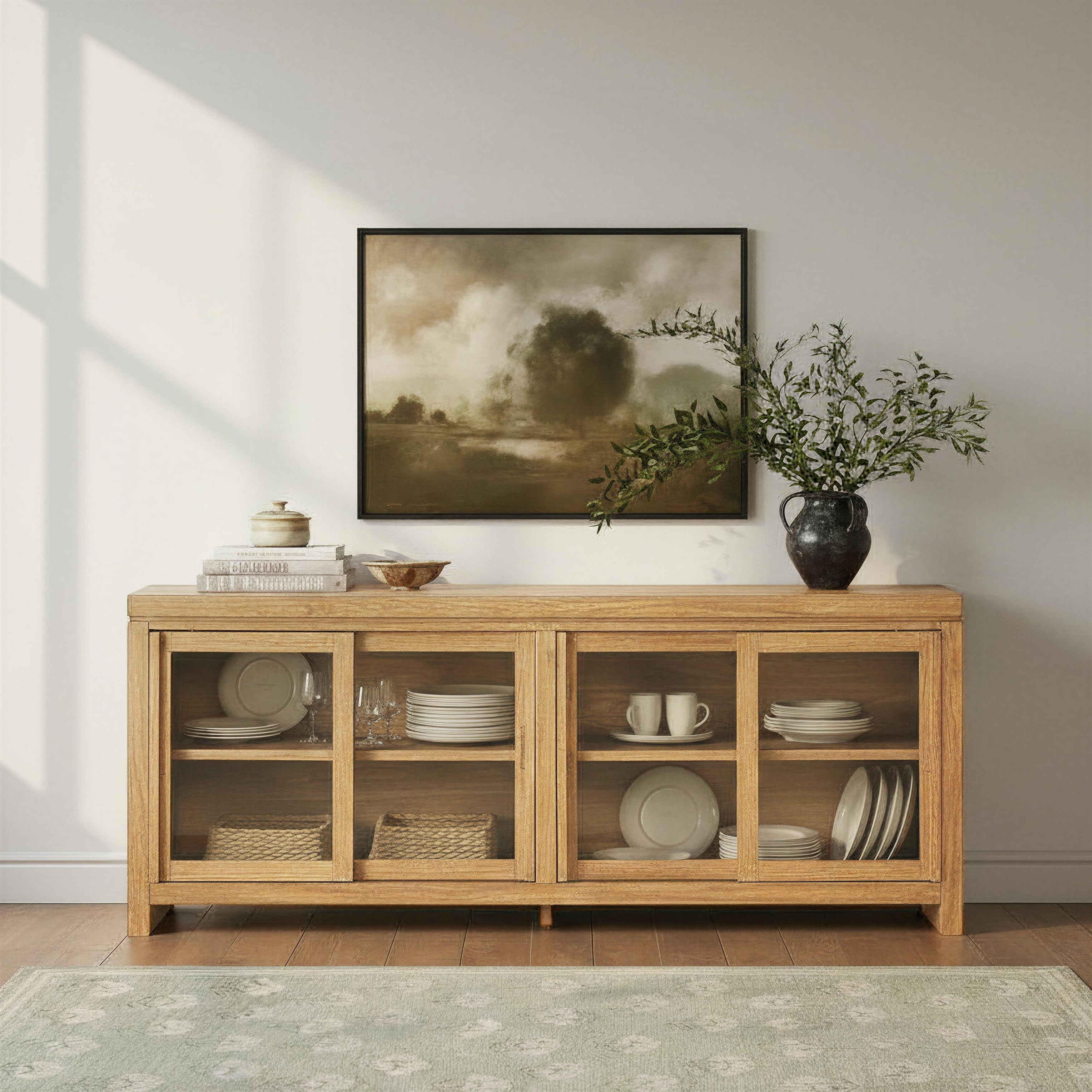 Walker Edison Modern Window Pane Tv Stand Sideboard With Sliding Doors