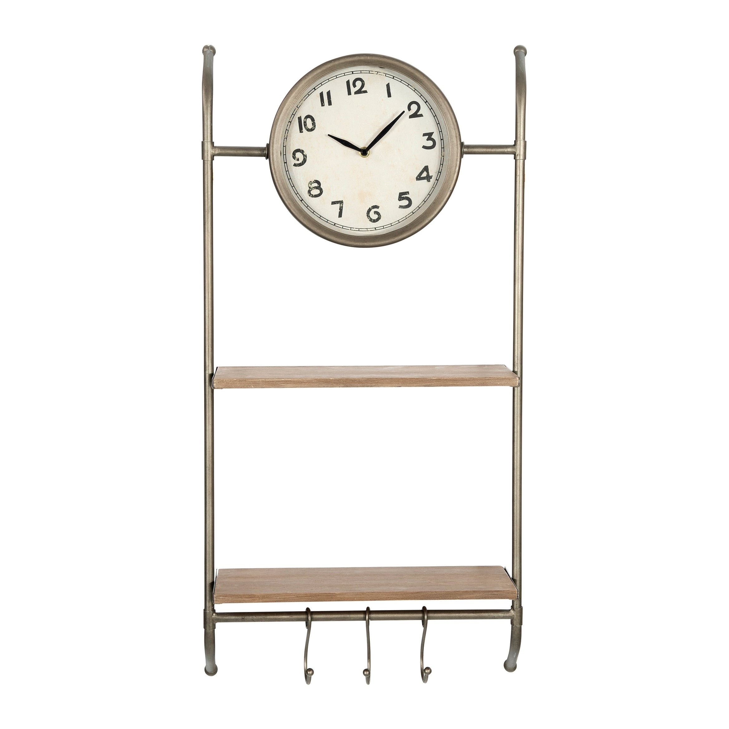 Wall Clock With 2 Shelves 3 Hooks
