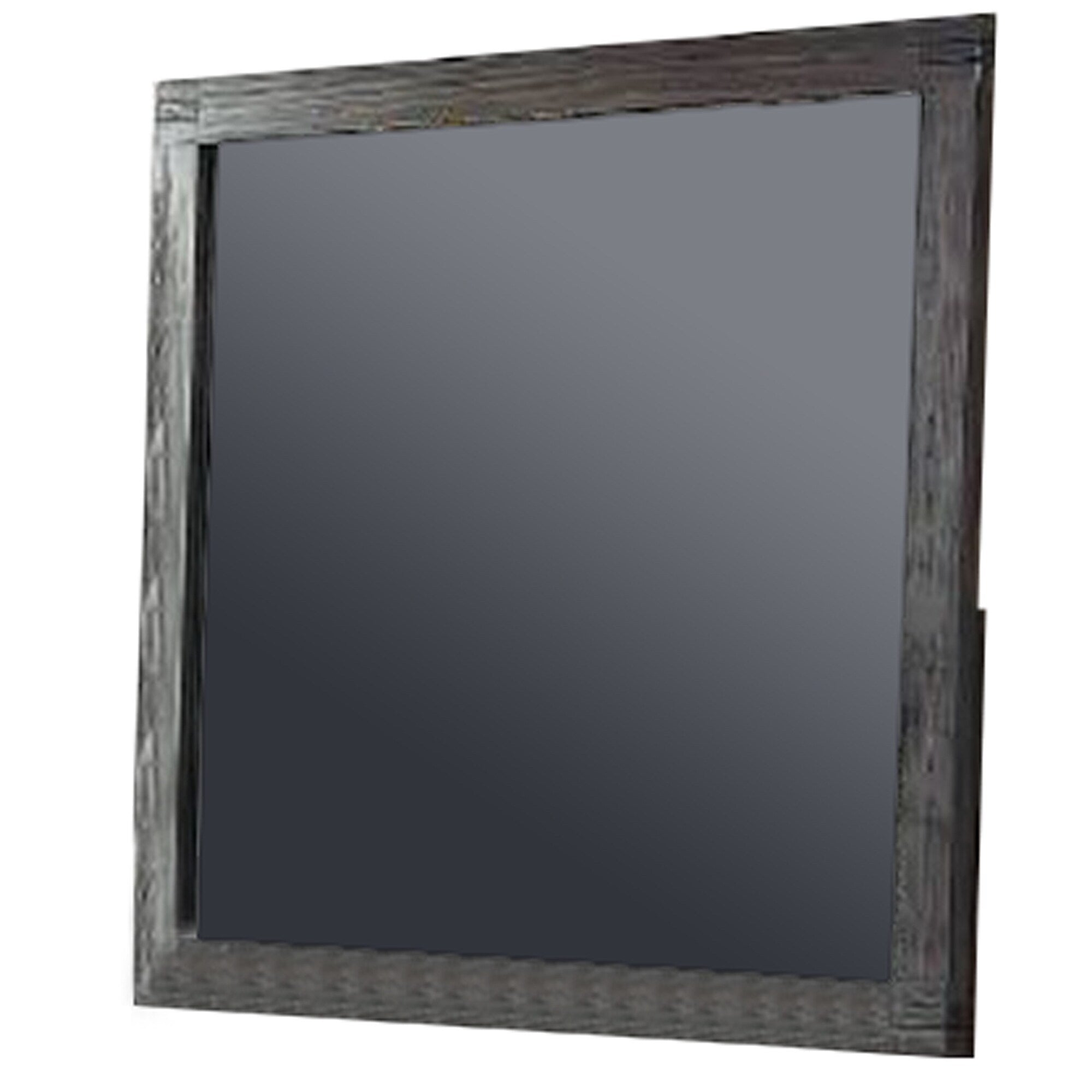 Wall Mirror With Rectangular Frame And Natural Wood Grain Details Dark Brown