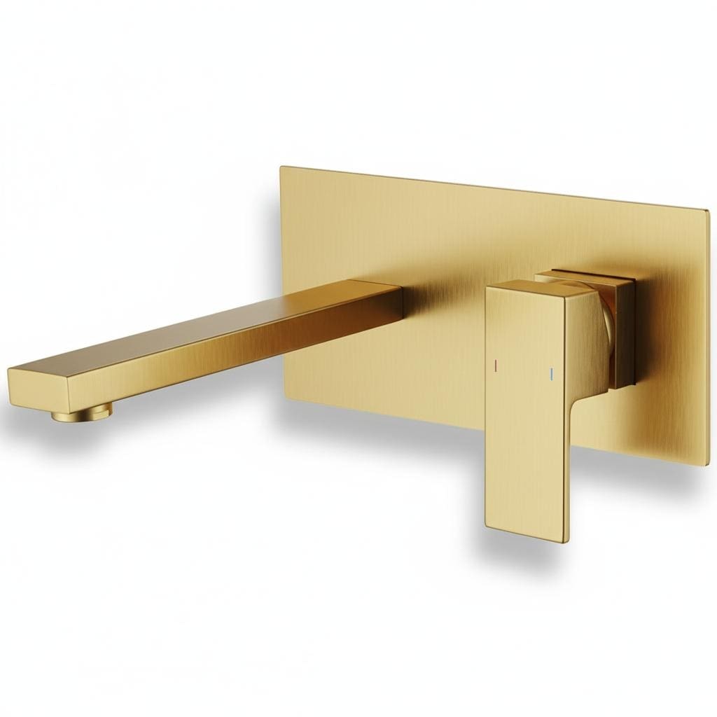 Wall Mount Faucet For Bathroom Sink Or Bathtub Single Handle2 Holes Brass Rough In Valve Included Brushed Gold