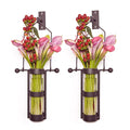 Wall Mount Hanging Glass Cylinder Vase Set With Metal Cradle And Hook