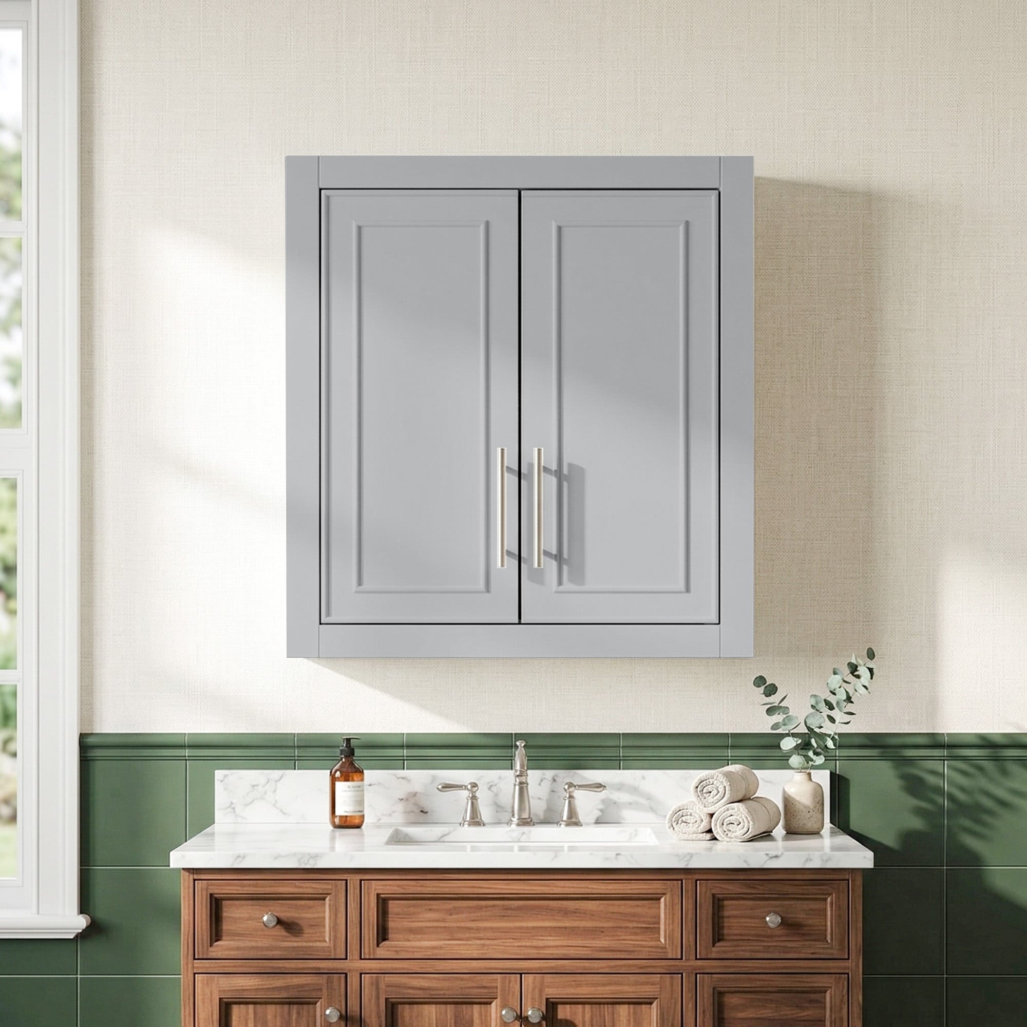 Wall Mounted Bathroom Cabinet Double Door Over Toilet Storage Cabinet With Adjustable Shelves Wall Organizer N A